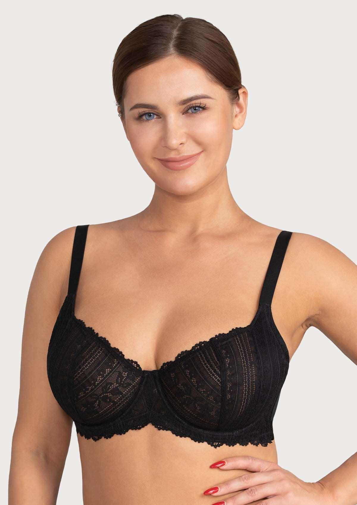 Begonia Black Vertical Lace Minimizer Bra