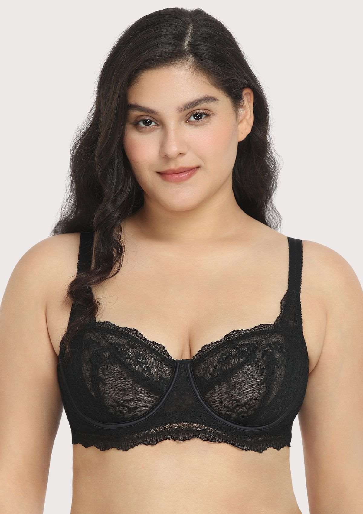 HSIA Floral Lace Unlined Bridal Black Balconette Bra Set