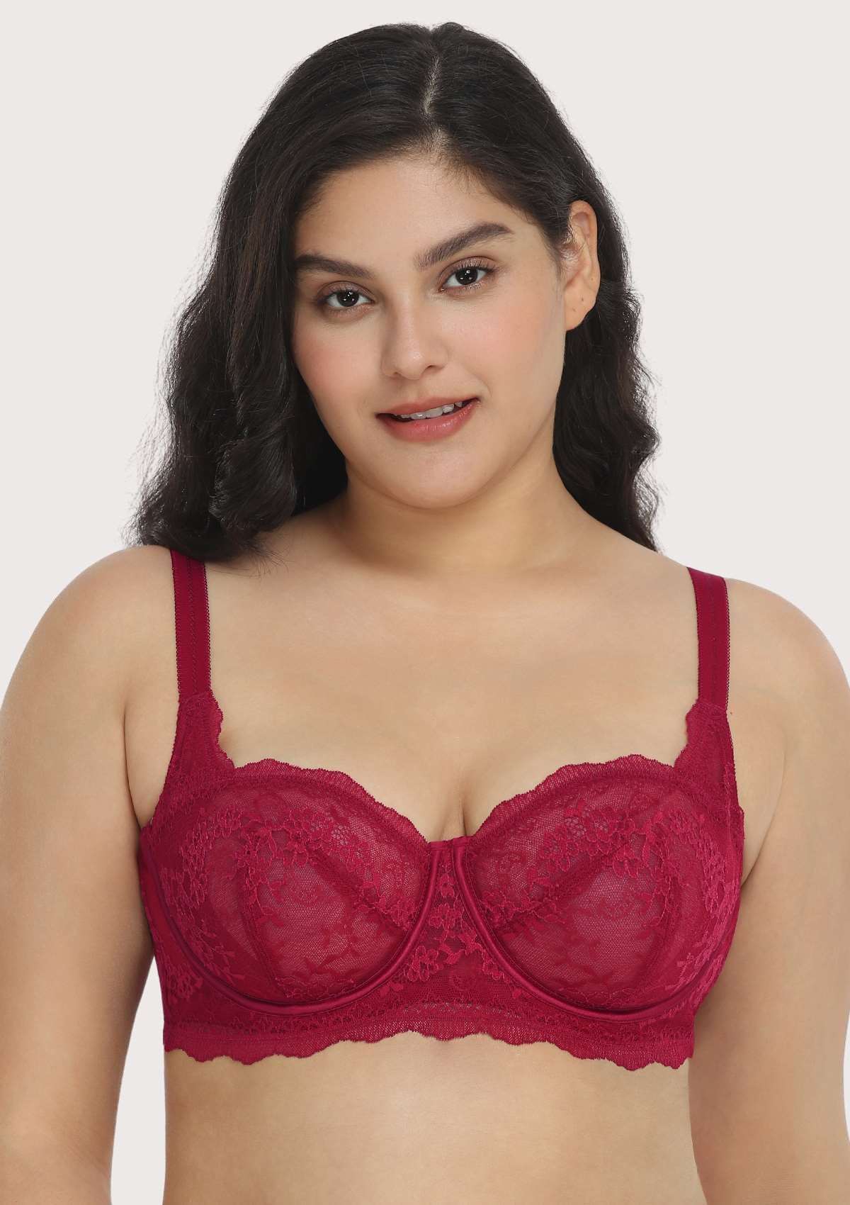 HSIA Floral Lace Unlined Bridal Burgundy Balconette Bra Set