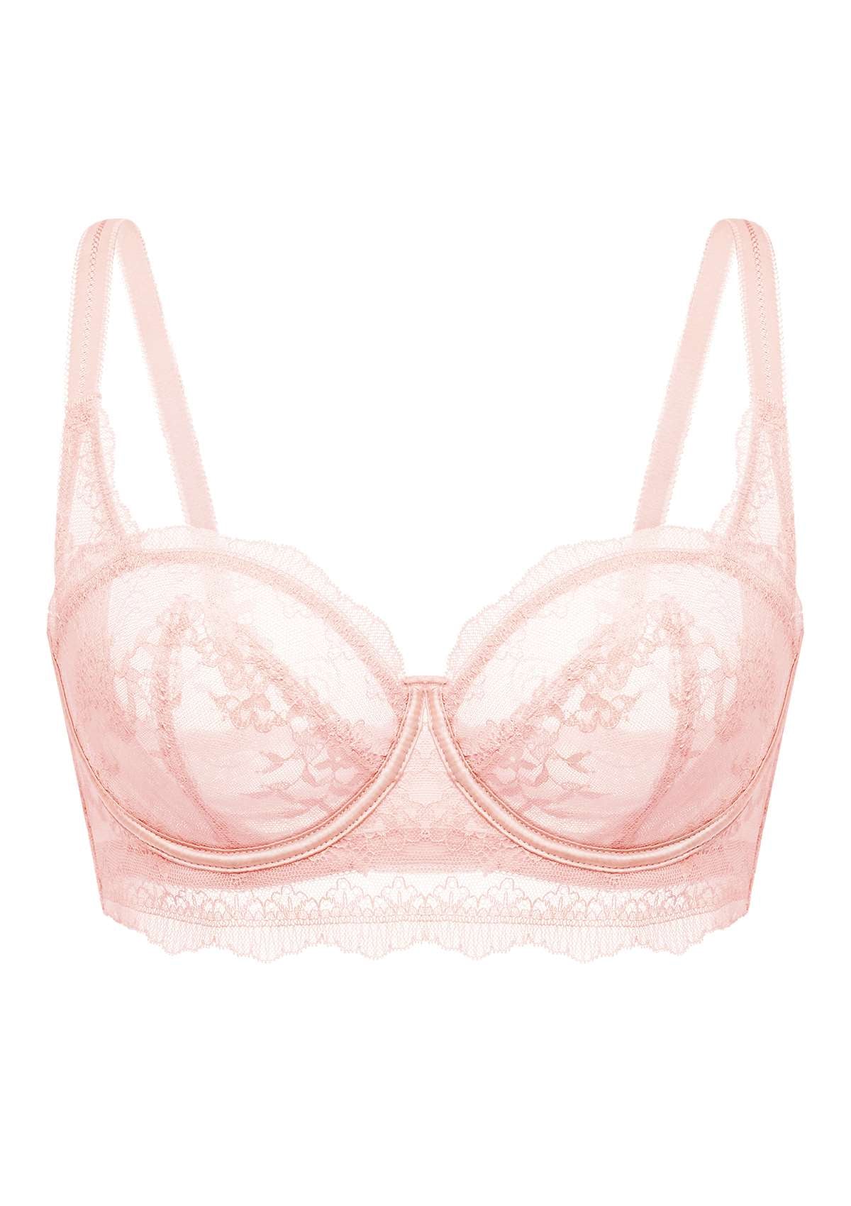 HSIA Floral Lace Unlined Bridal Pink Balconette Bra Set