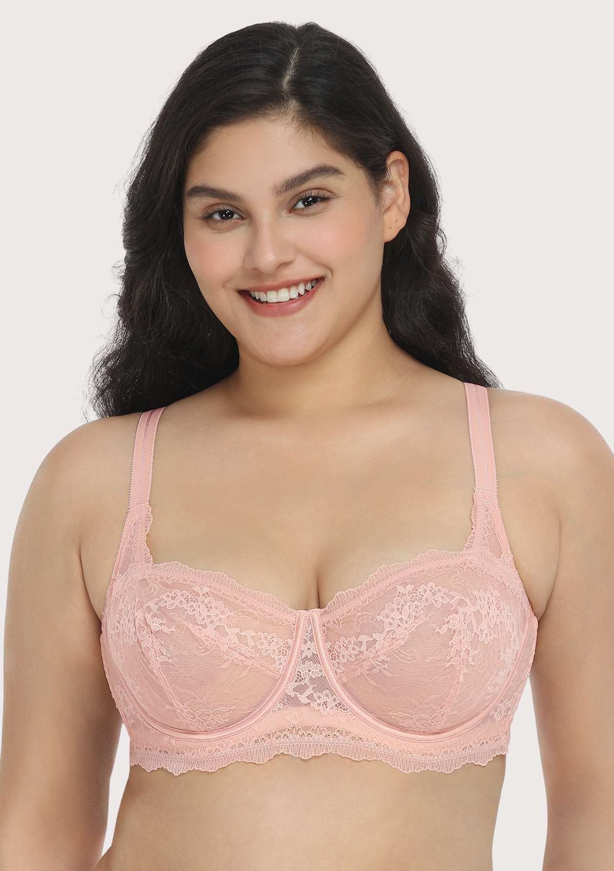 HSIA Floral Lace Unlined Bridal Pink Balconette Bra Set