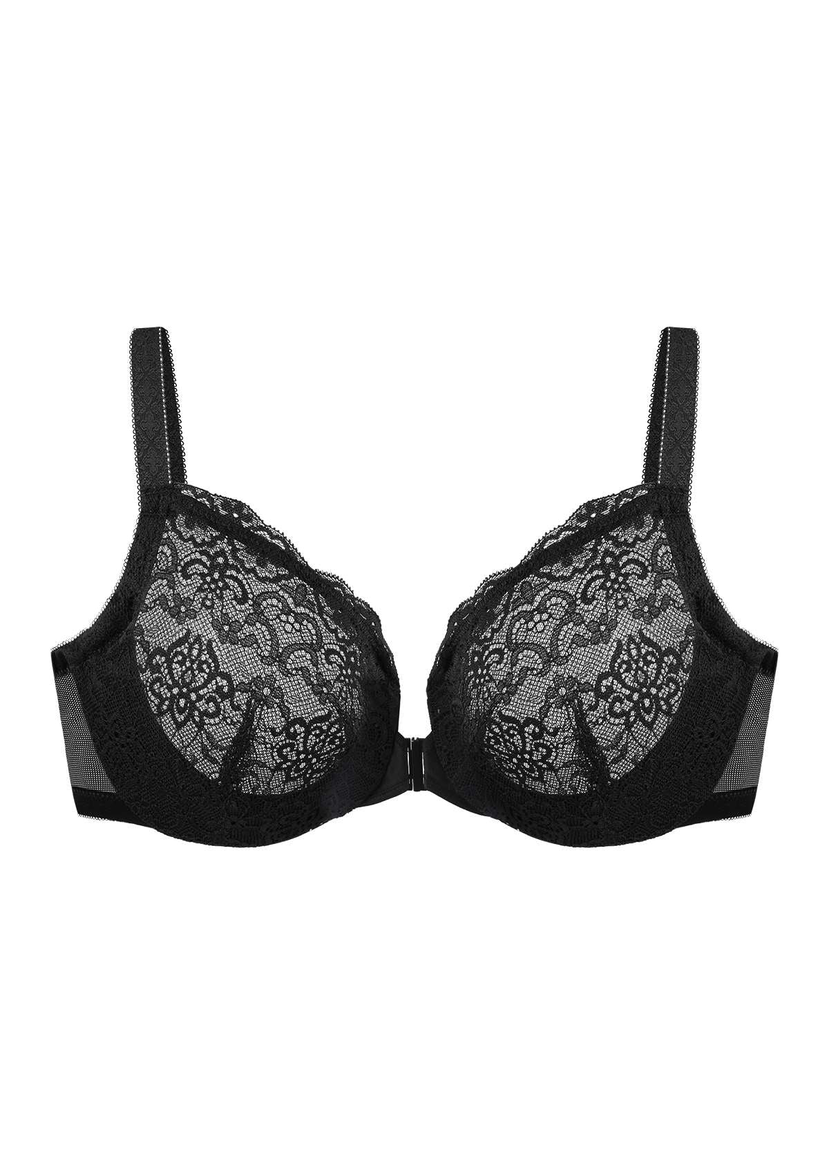 Nymphaea Front-Close Retro Floral Lace Unlined Bra