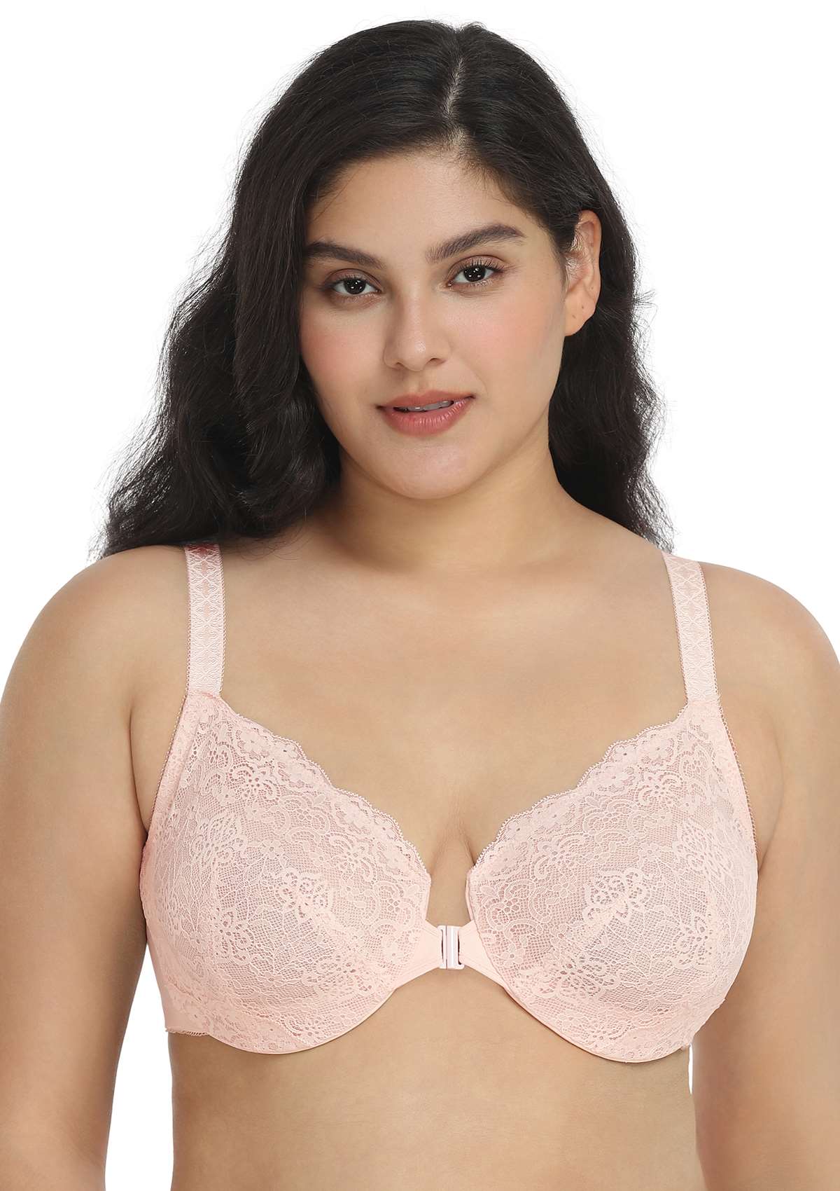 Nymphaea Front-Close  Dusty Peach Lace Unlined Underwire Bra Set