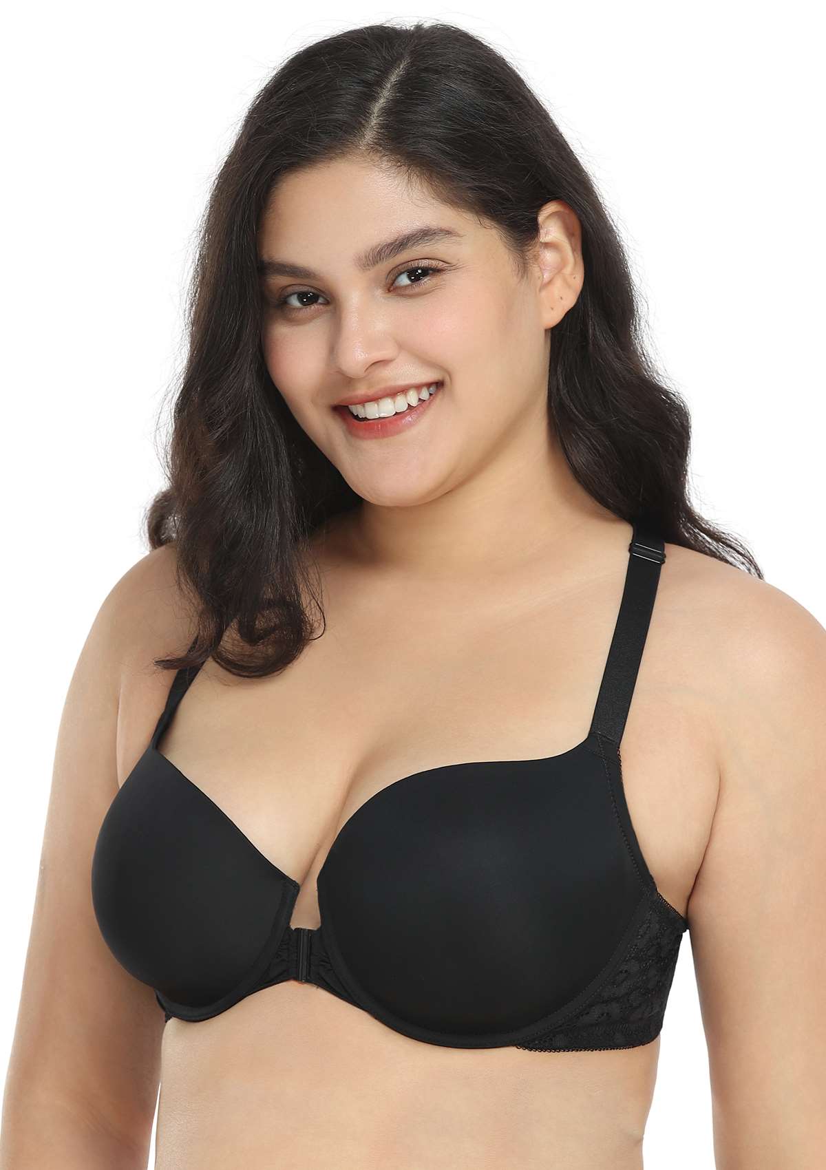 Serena Front-Close Lace-Back Black Underwire Bra