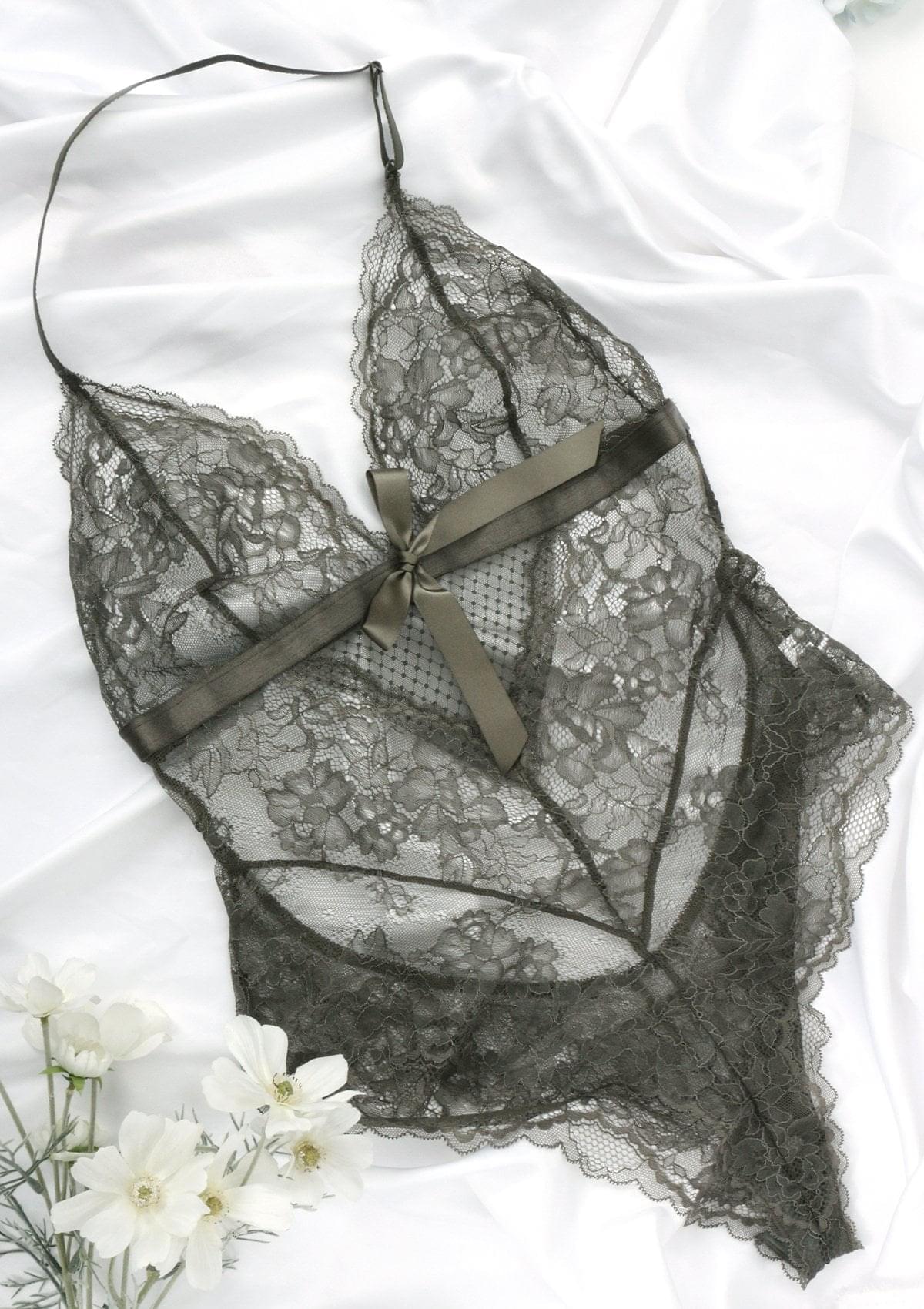 Deep V Lace Sheer Mesh Bodysuit Lingerie