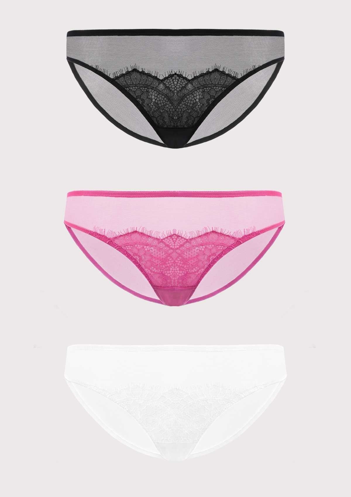 HSIA Mesh Eyelash Lace Bikini Panties 3 Pack