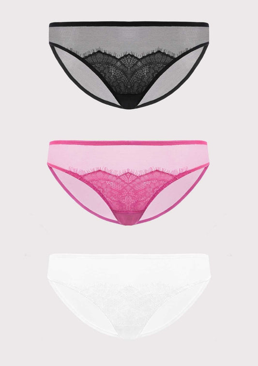 HSIA Mesh Eyelash Lace Bikini Panties 3 Pack