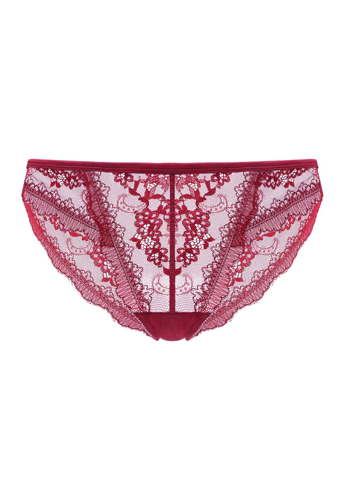 HSIA Floral Bridal Lace Back Burgundy Bikini Underwear