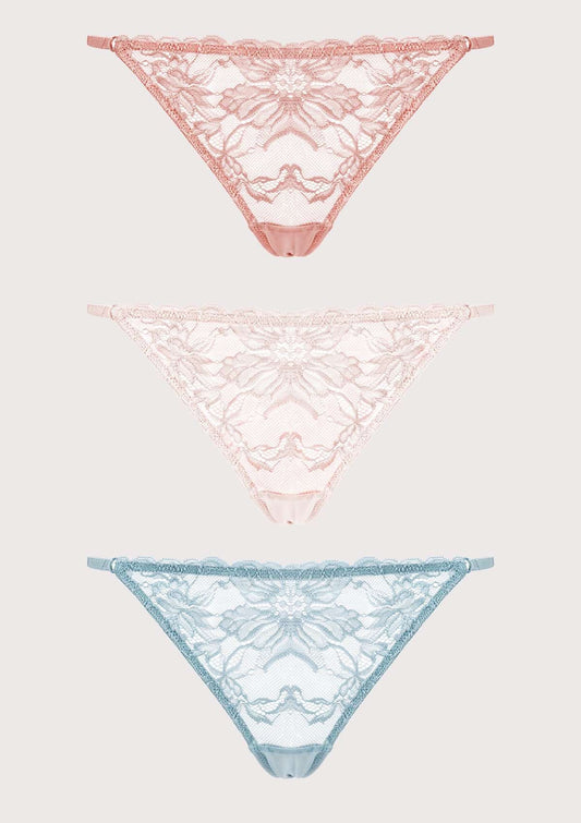 Pretty In Petals Breathable Sexy Lace String Thongs 3 Pack