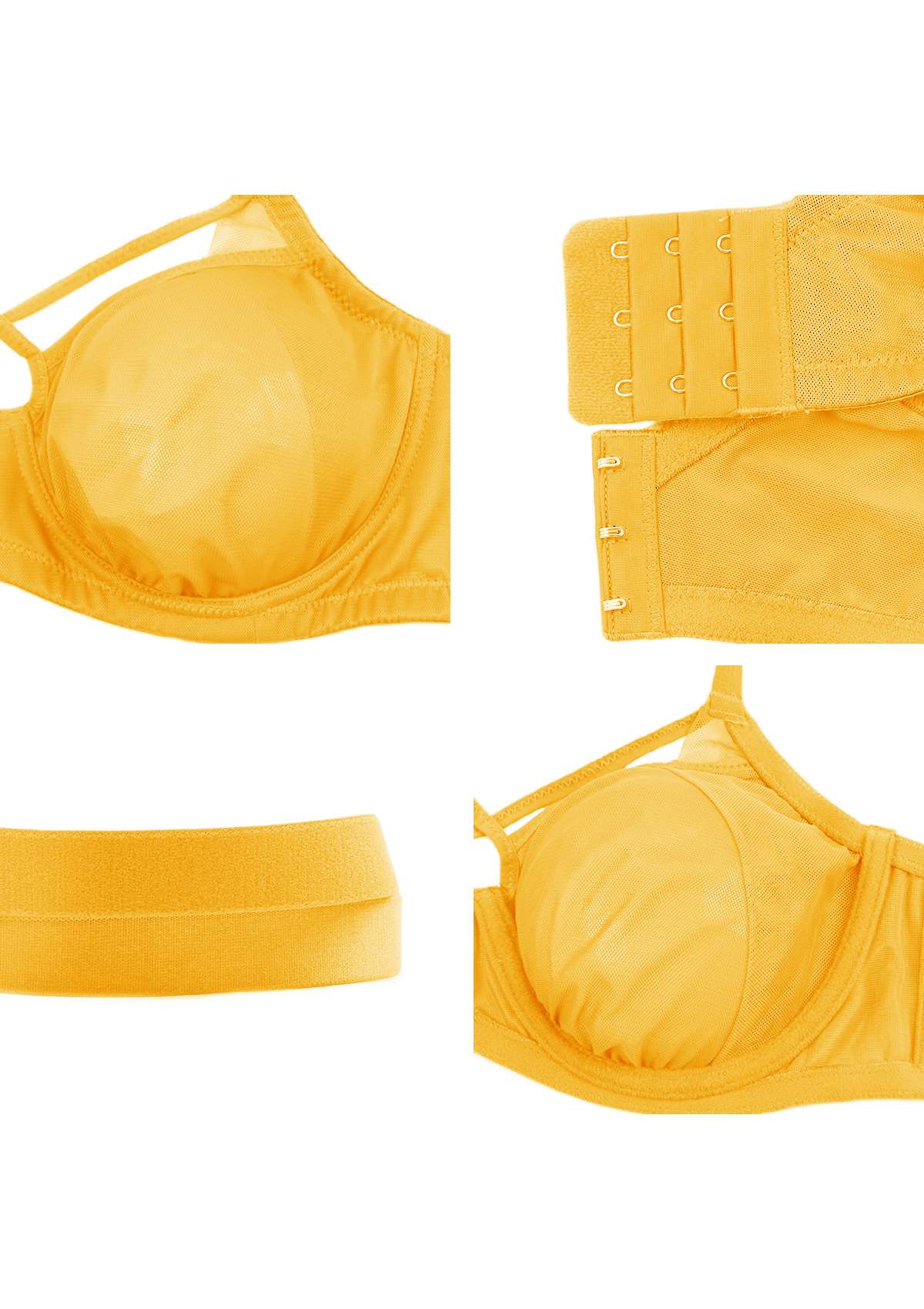 Billie Cross Front Strap Yellow Smooth Sheer Mesh Underwire Bra Set