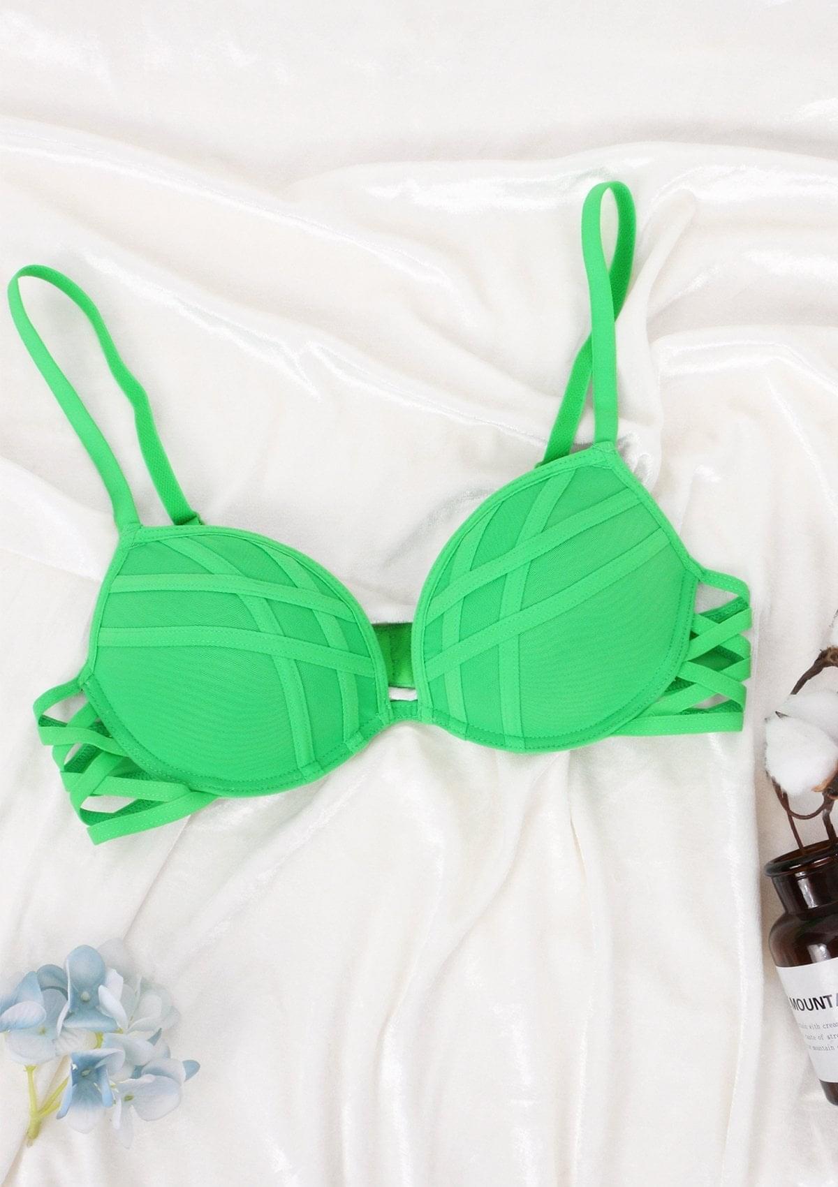 Cross Strap Green Padded Bra