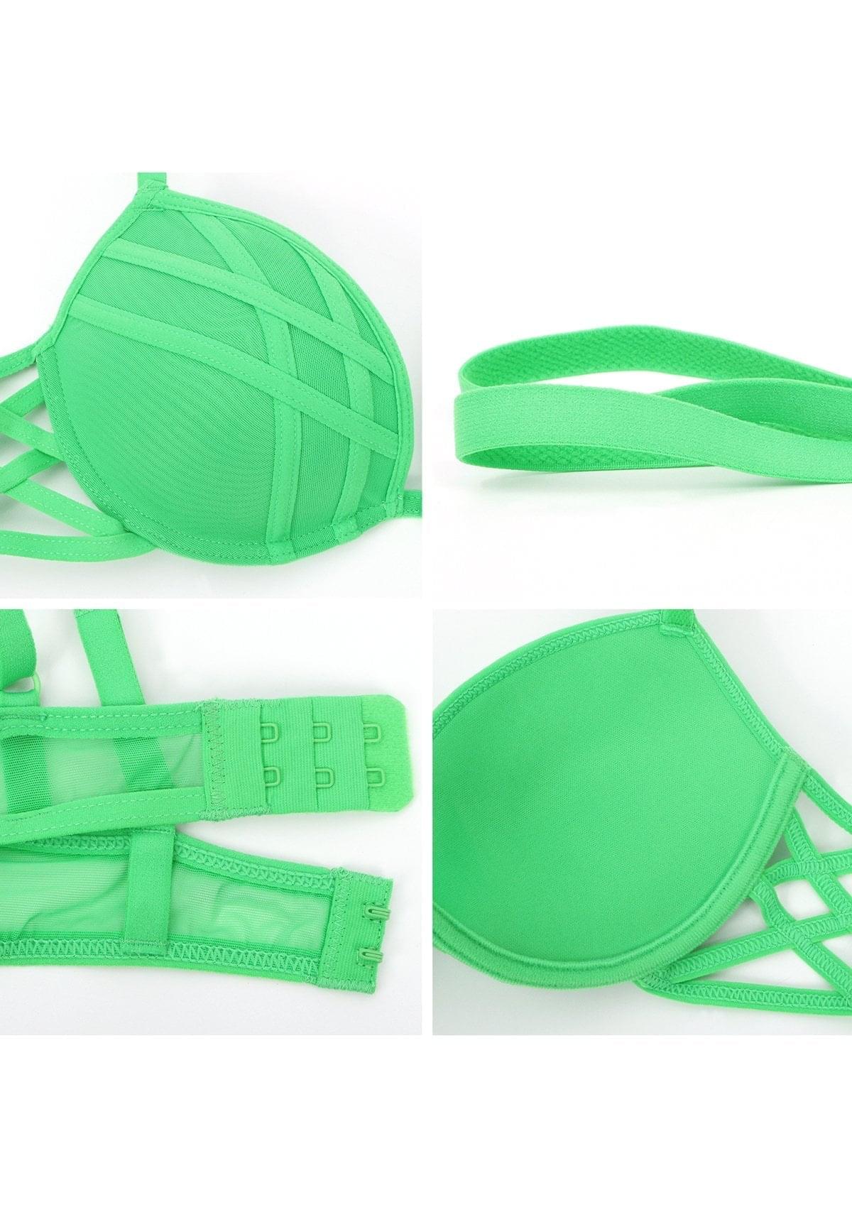 Cross Strap Green Padded Bra