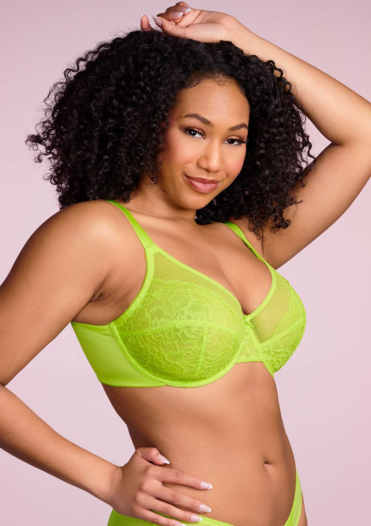 Enchante Unlined Lime Green Lace Underwire Bra Set