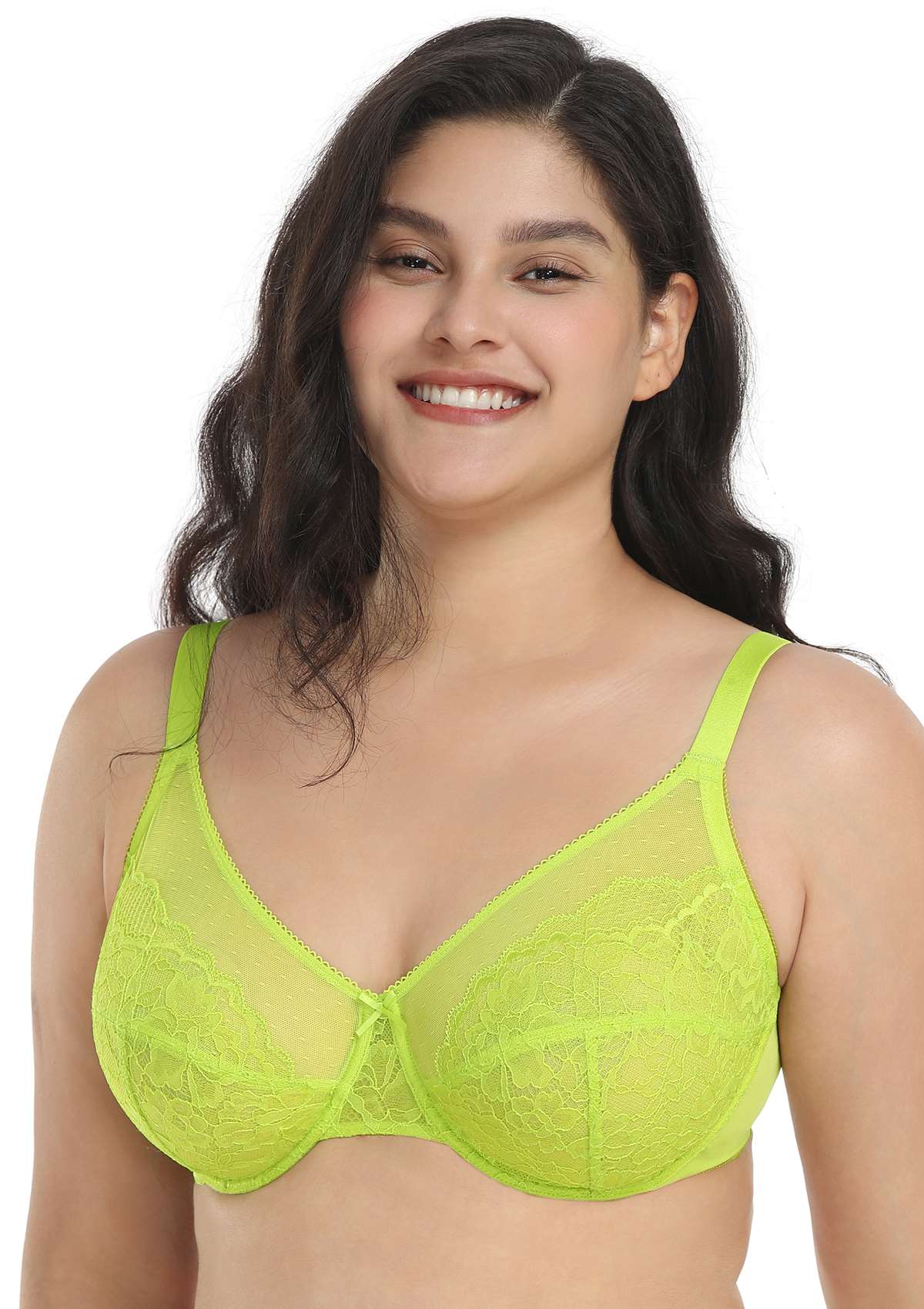 Enchante Unlined Lime Green Lace Underwire Bra Set