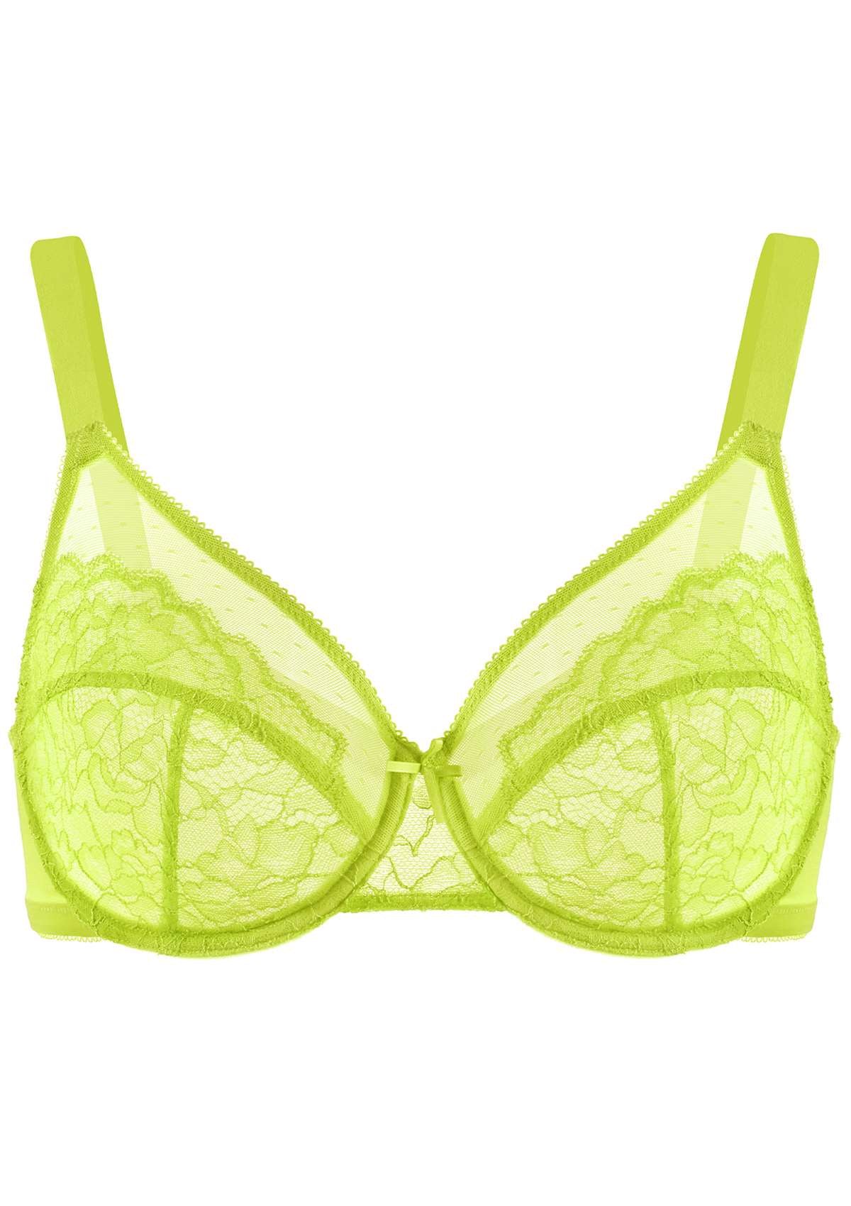 Enchante Unlined Lime Green Lace Underwire Bra Set