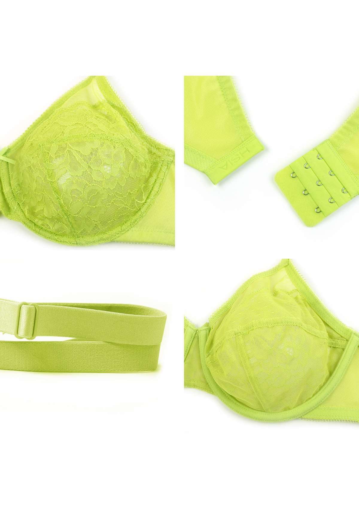 Enchante Unlined Lime Green Lace Underwire Bra Set