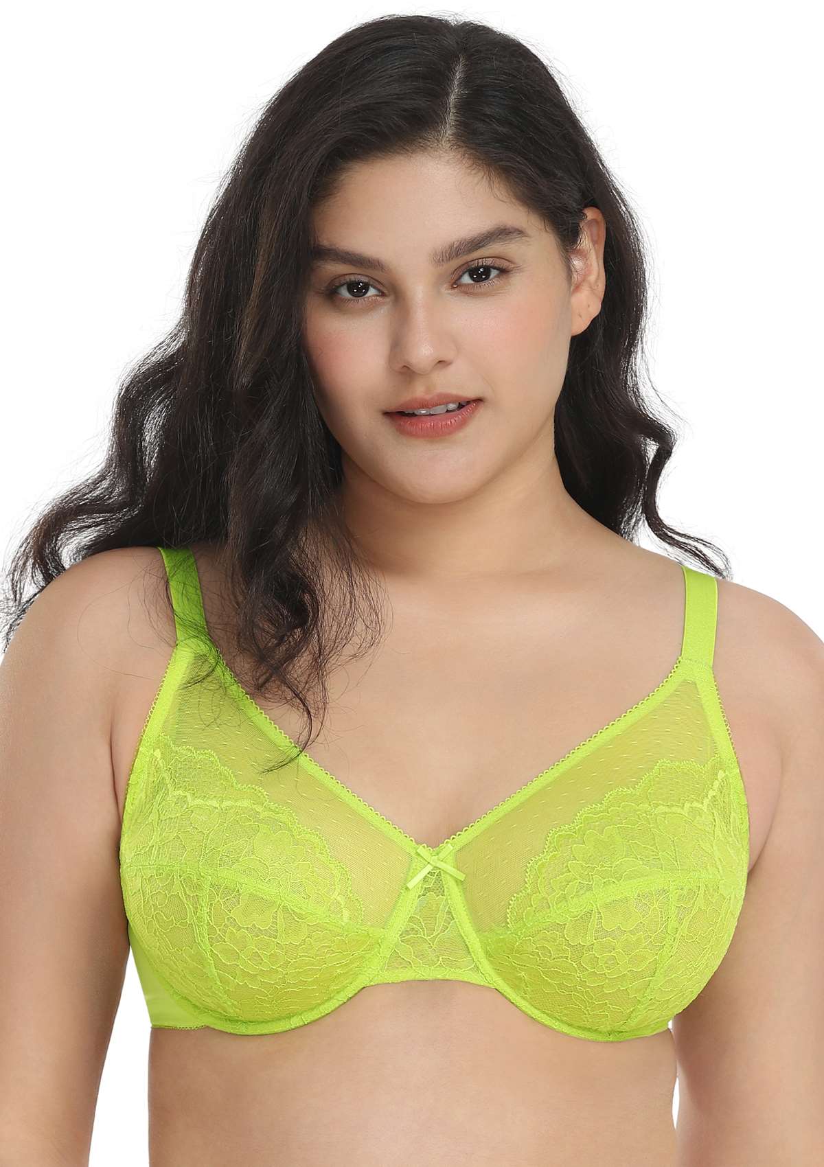 Enchante Unlined Lime Green Lace Underwire Bra Set