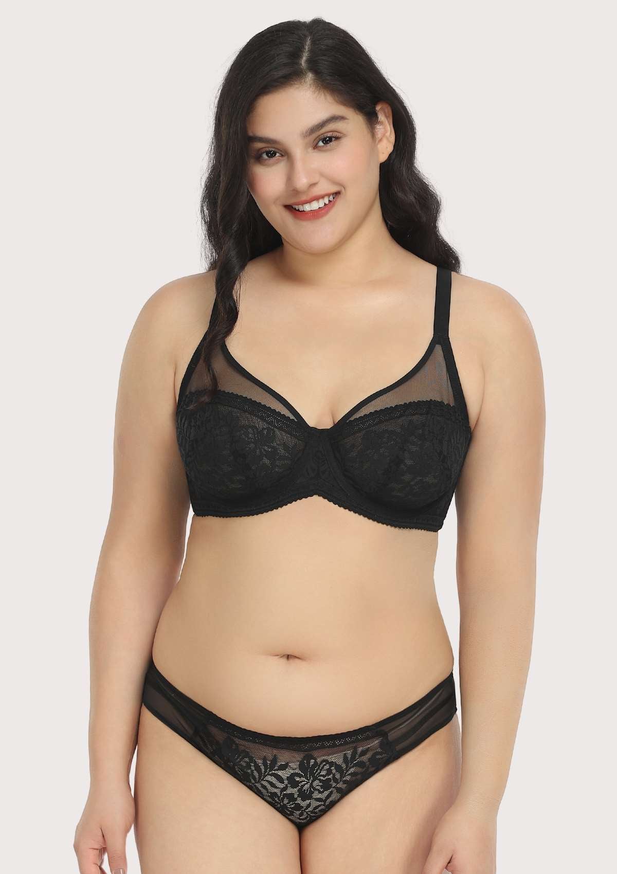 Gladioli Black Lace Unlined Underwire Bra Set