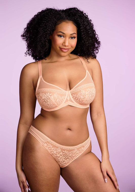 Gladioli Peach Lace Unlined Underwire Bra Set