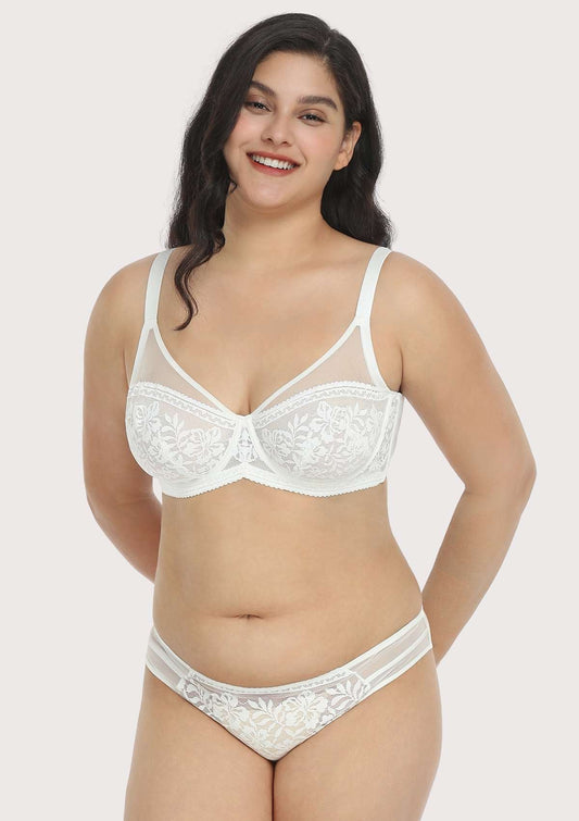 Gladioli White Lace Unlined Underwire Bra Set