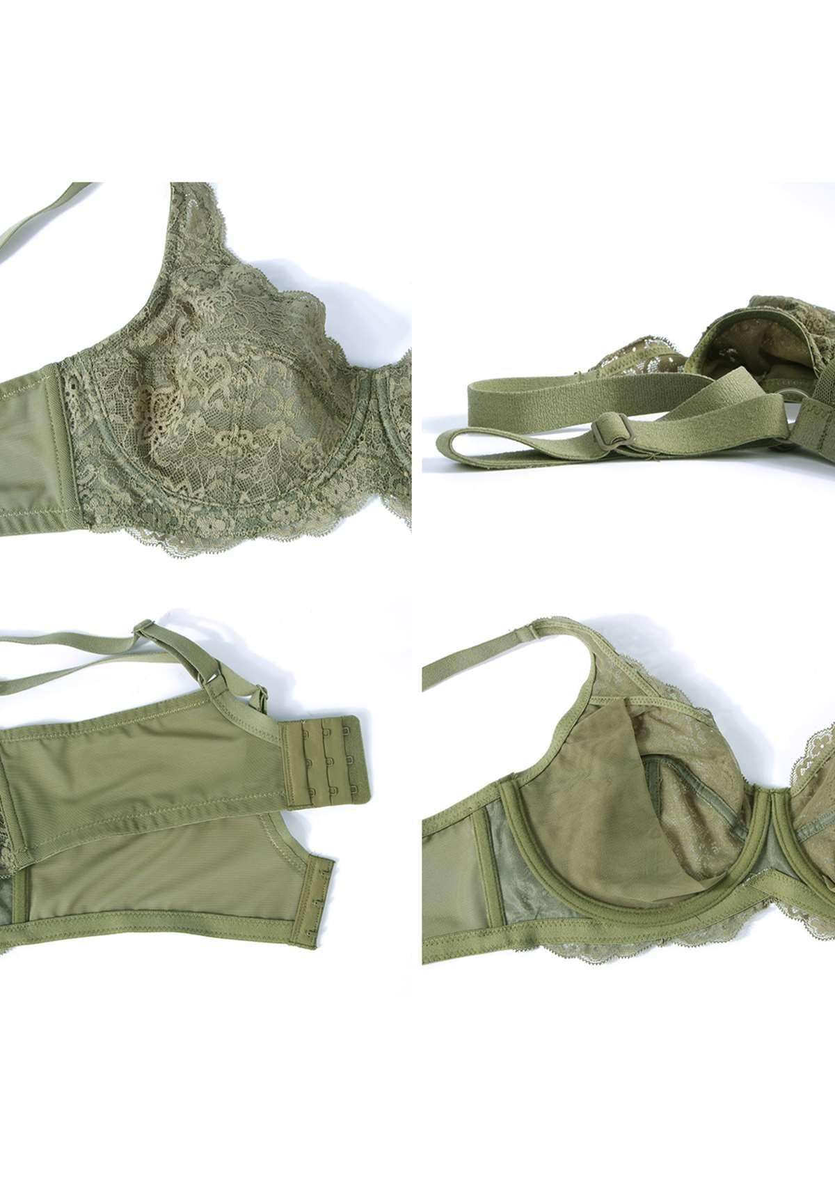 HSIA Dark Green All-Over Floral Lace Bra