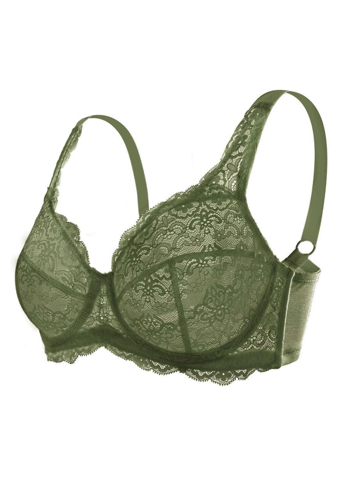 HSIA Dark Green All-Over Floral Lace Bra