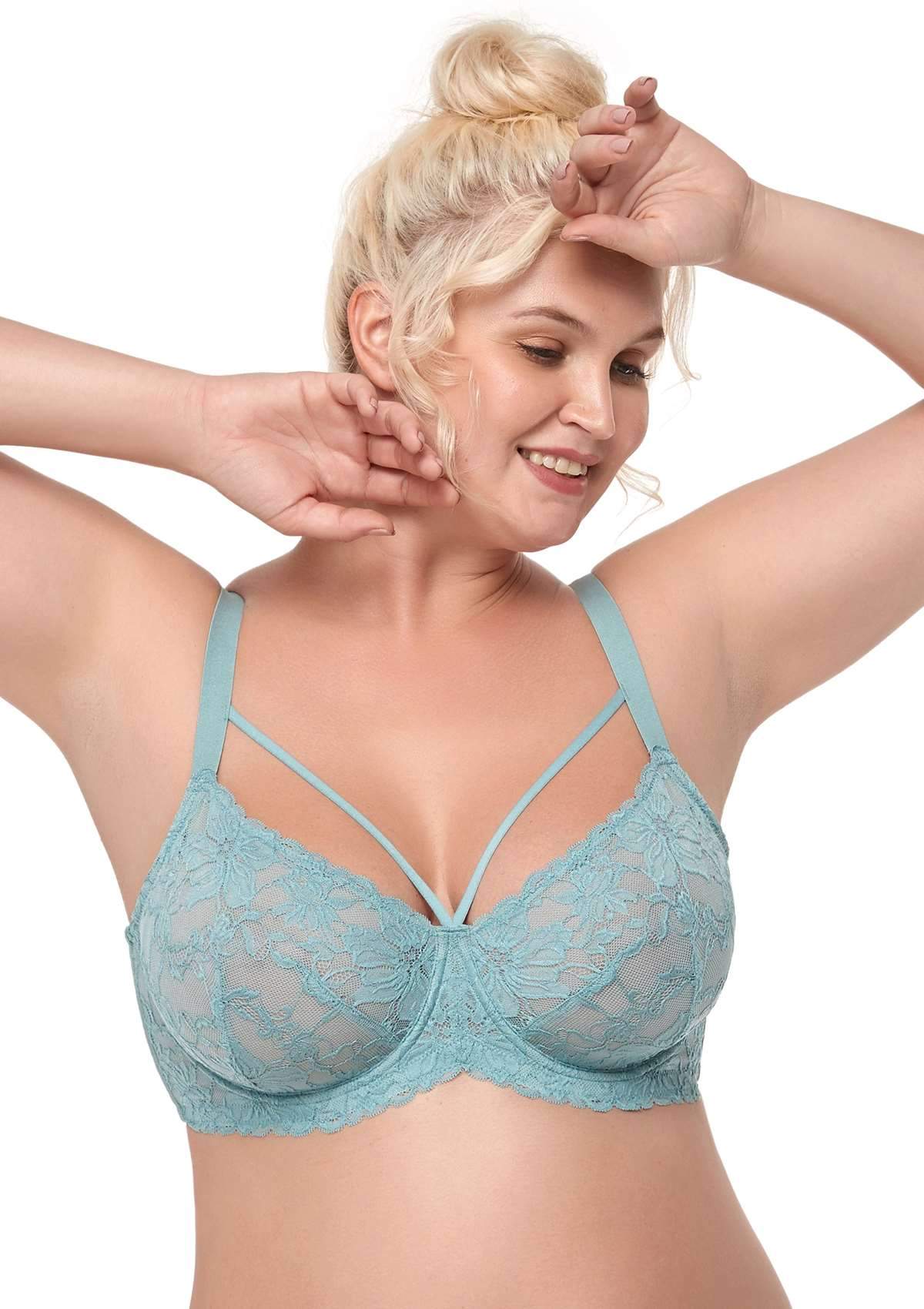 Pretty In Petals Blue Unlined Strappy Lace Bra