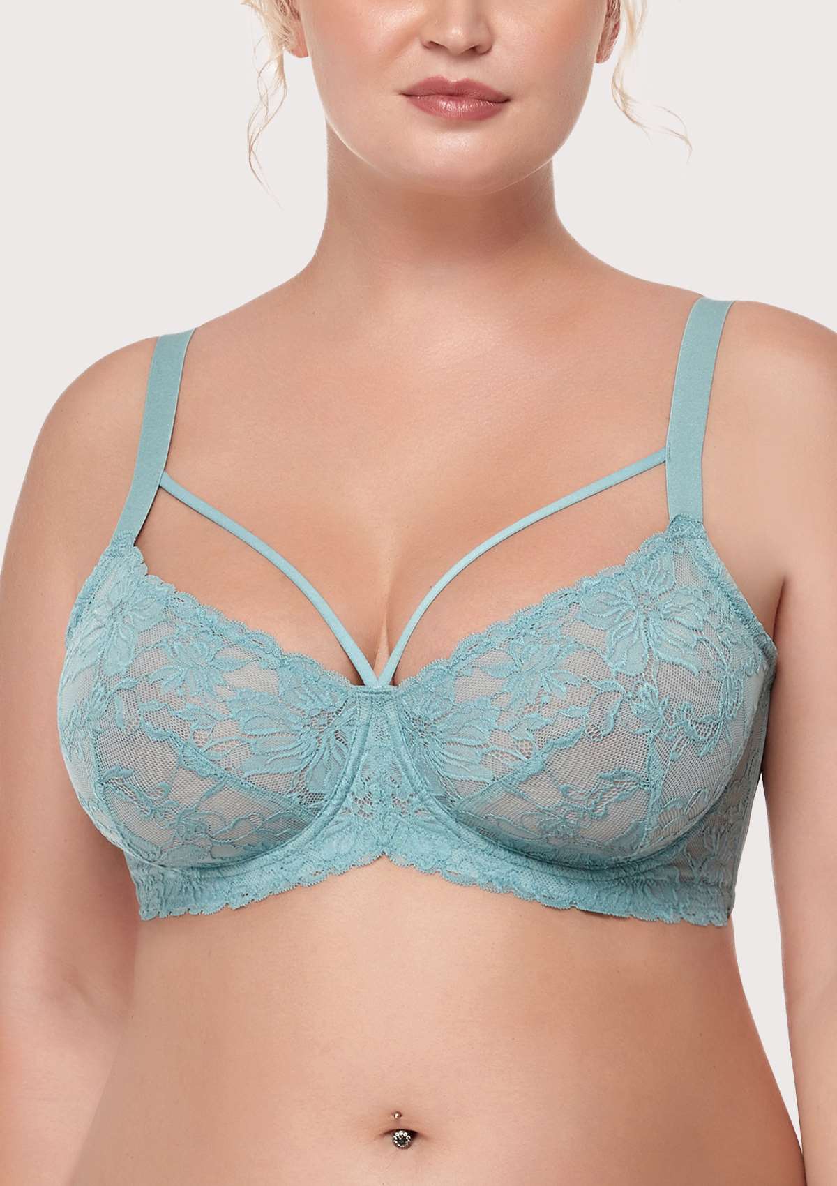 Pretty In Petals Blue Unlined Strappy Lace Bra