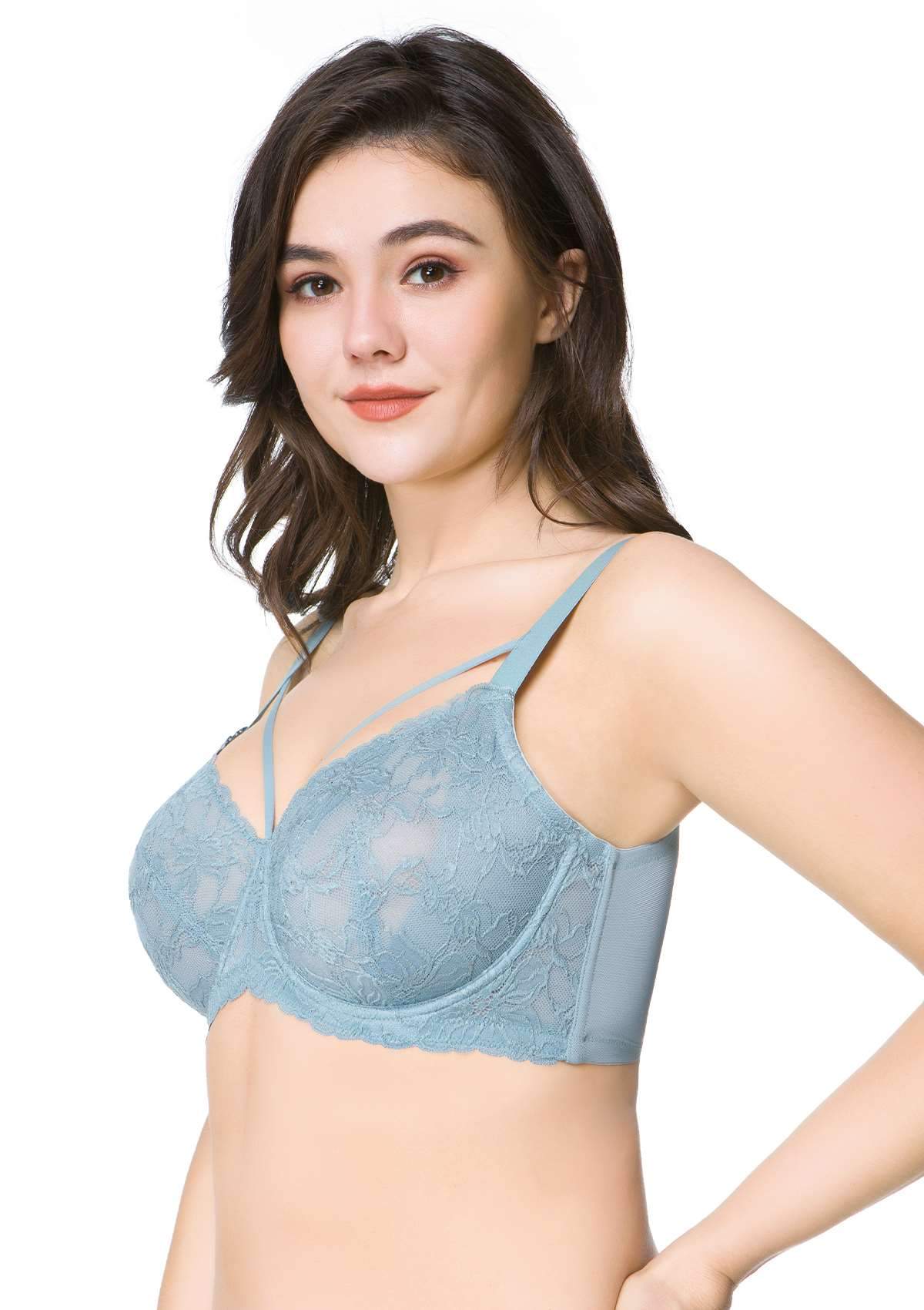 Pretty In Petals Blue Unlined Strappy Lace Bra