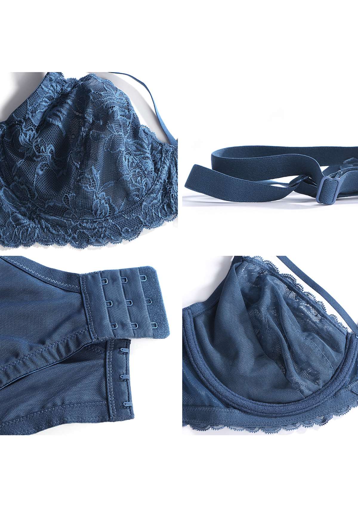 Pretty In Petals Dark Blue Unlined Strappy Lace Bra