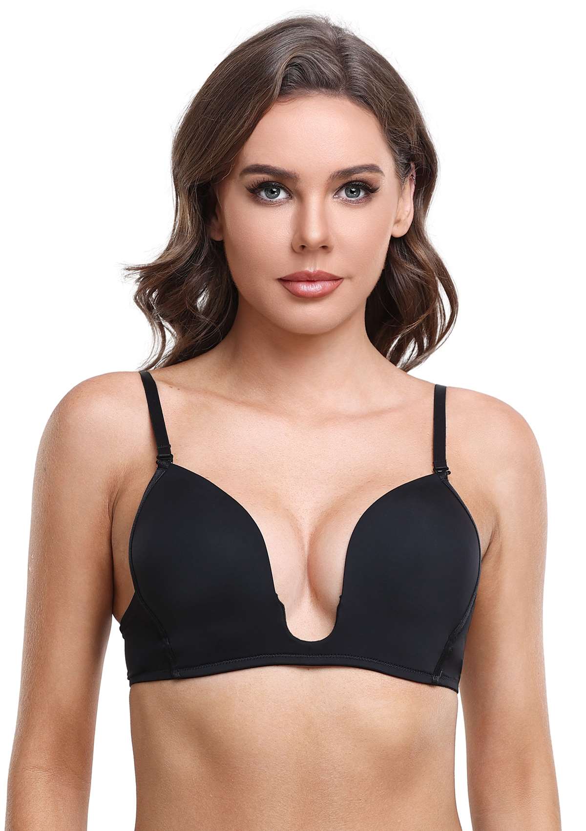 HSIA Deep U Plunge Push Up Low Back Wireless Bra