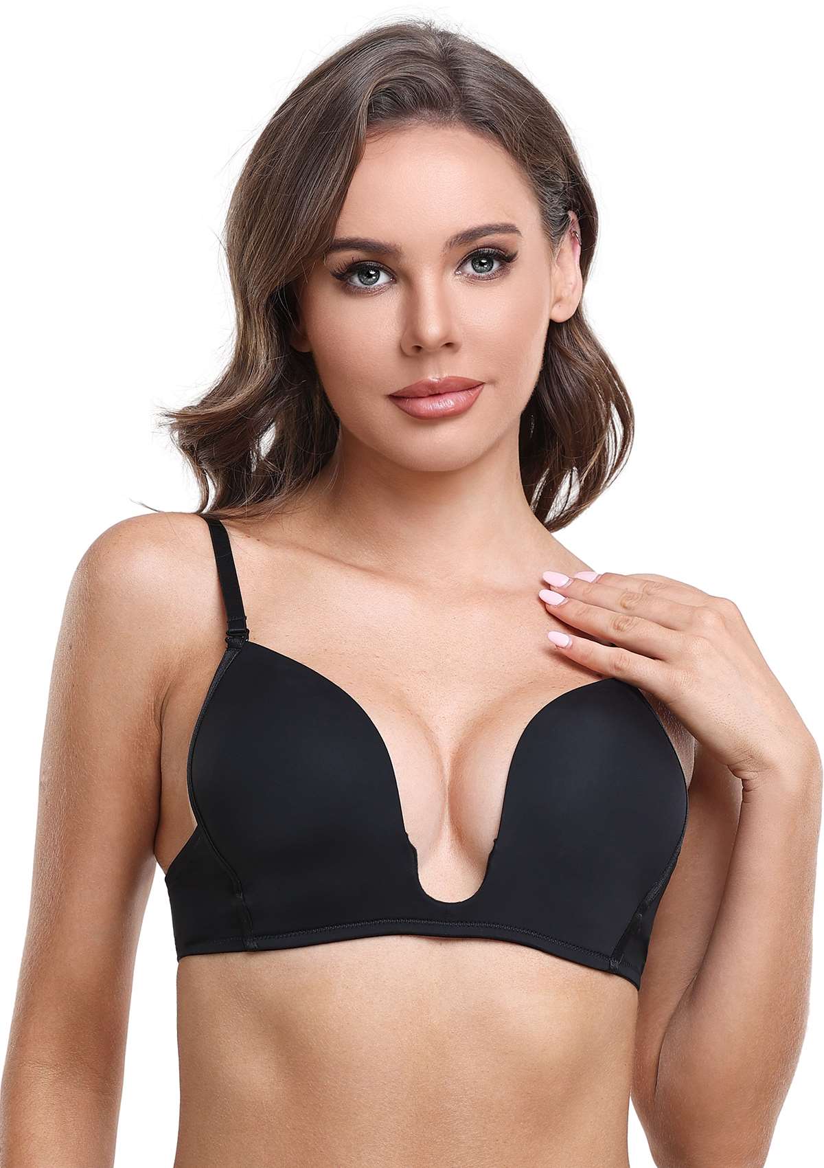 HSIA Deep U Plunge Push Up Low Back Wireless Bra