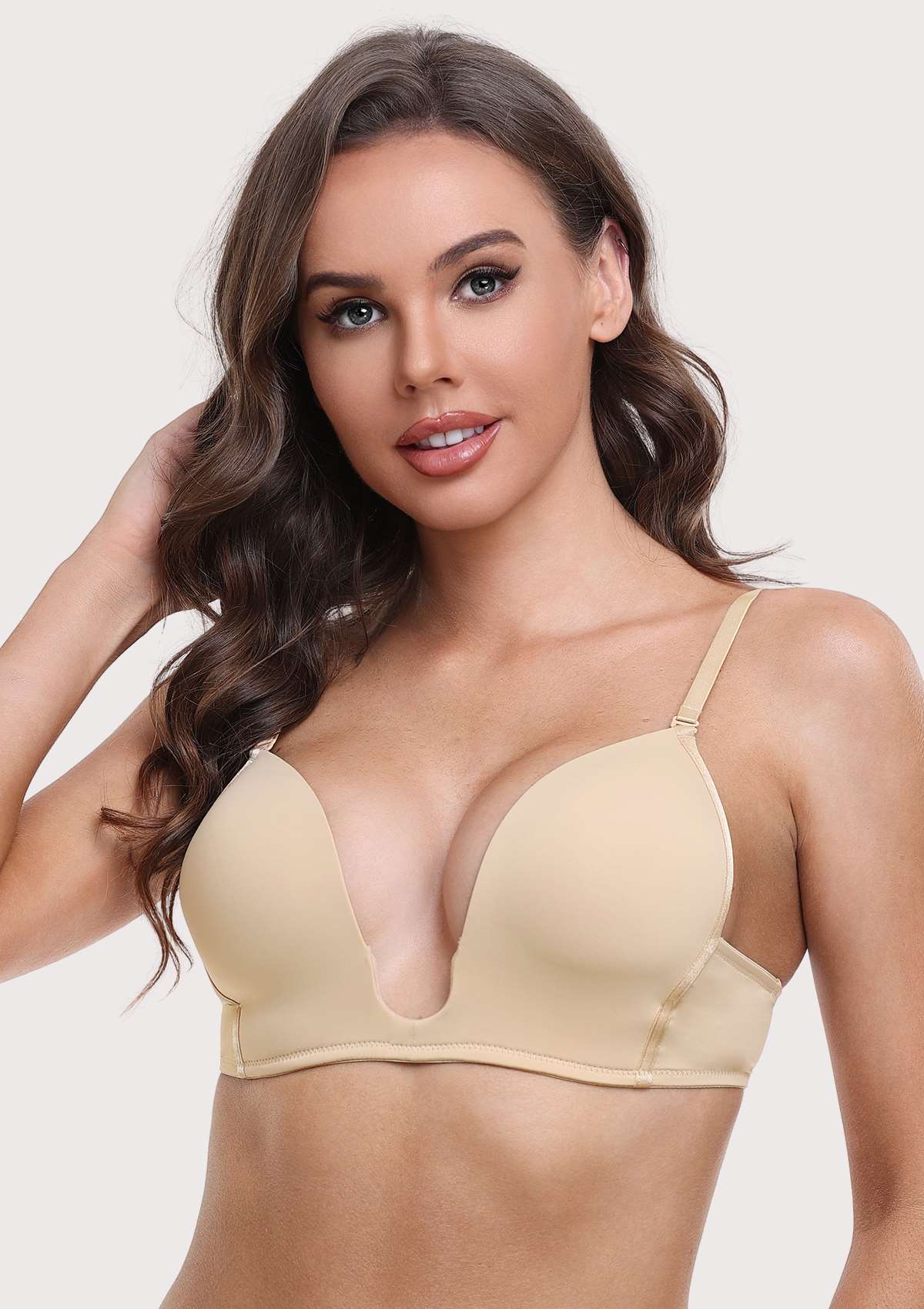 HSIA Deep U Plunge Push Up Low Back Wireless Bra