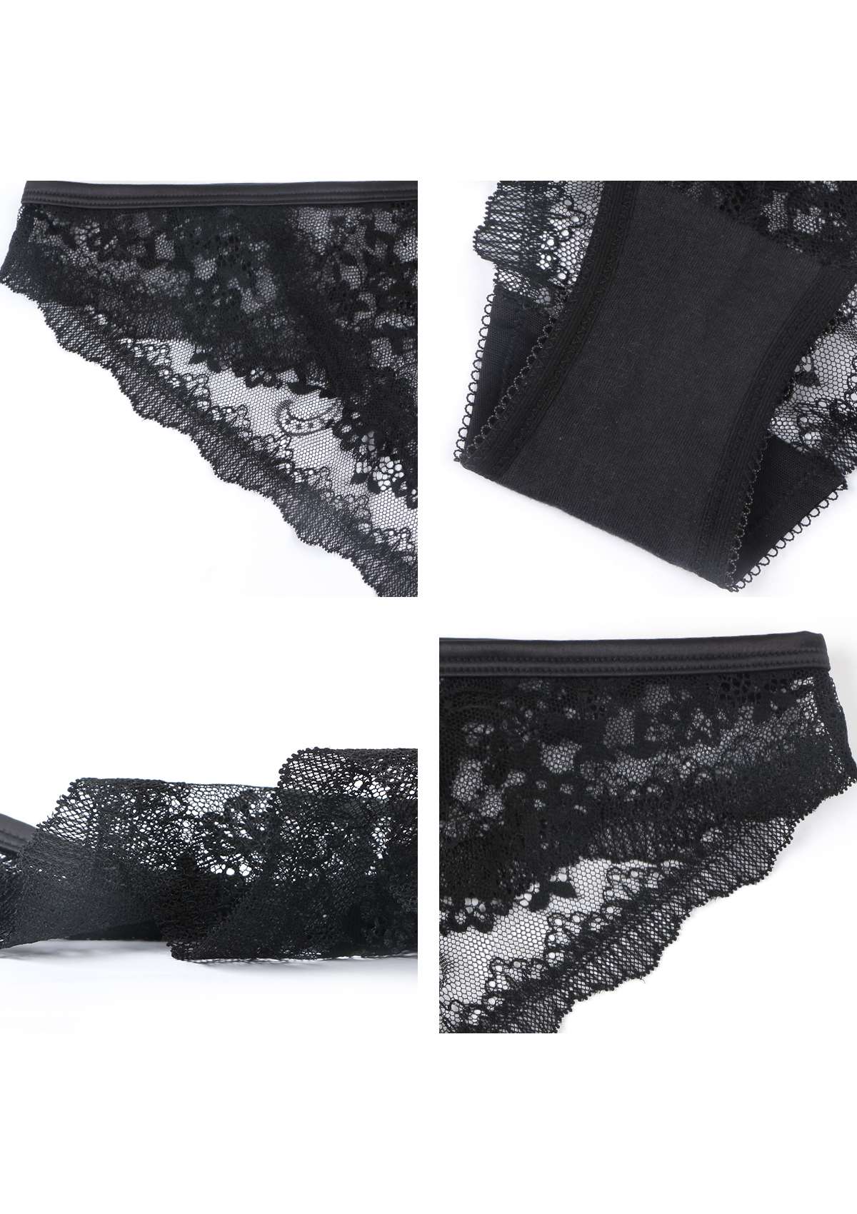 HSIA Floral Bridal Lace Back Black Bikini Underwear