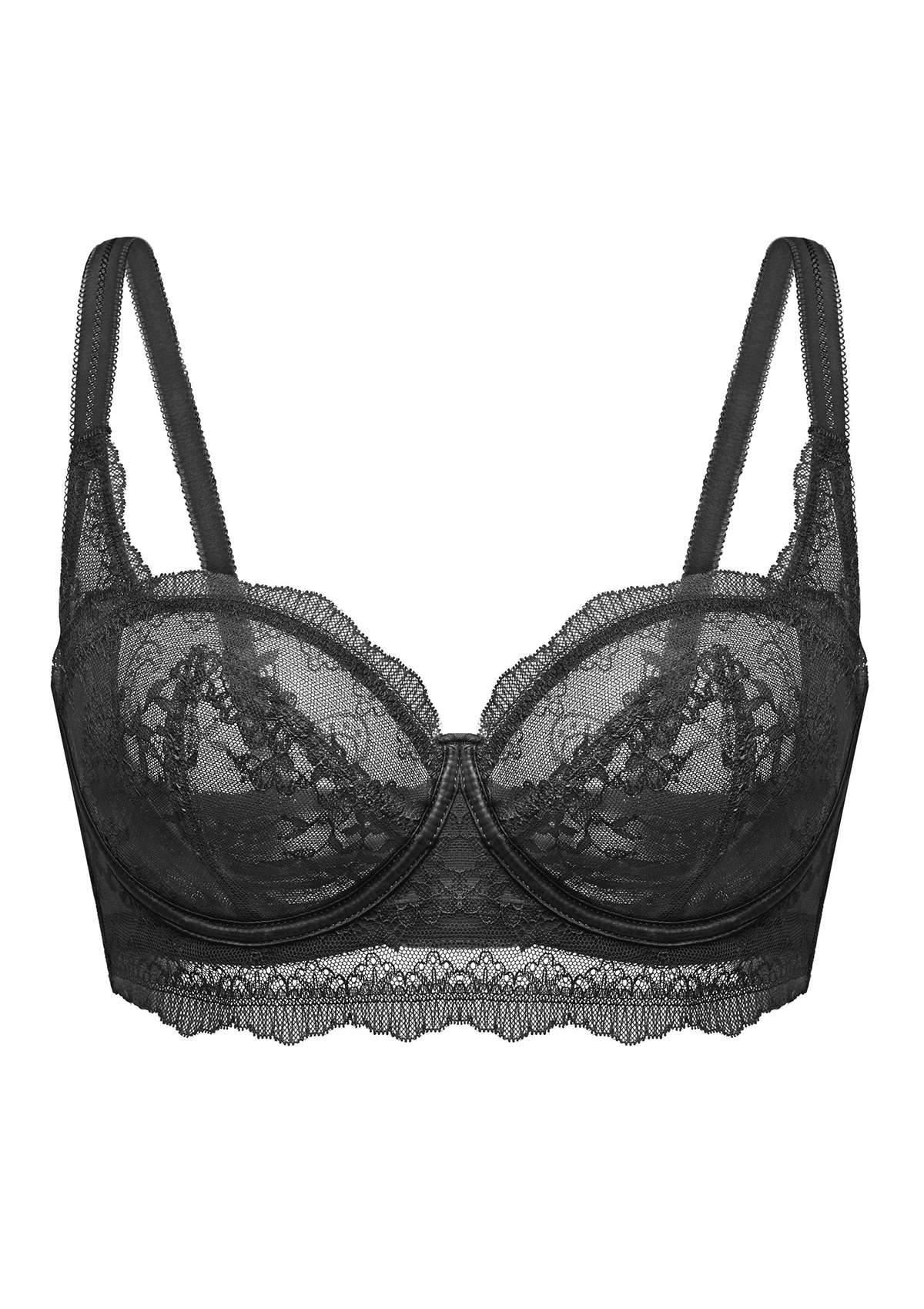 HSIA Floral Lace Unlined Bridal Black Balconette Bra Set