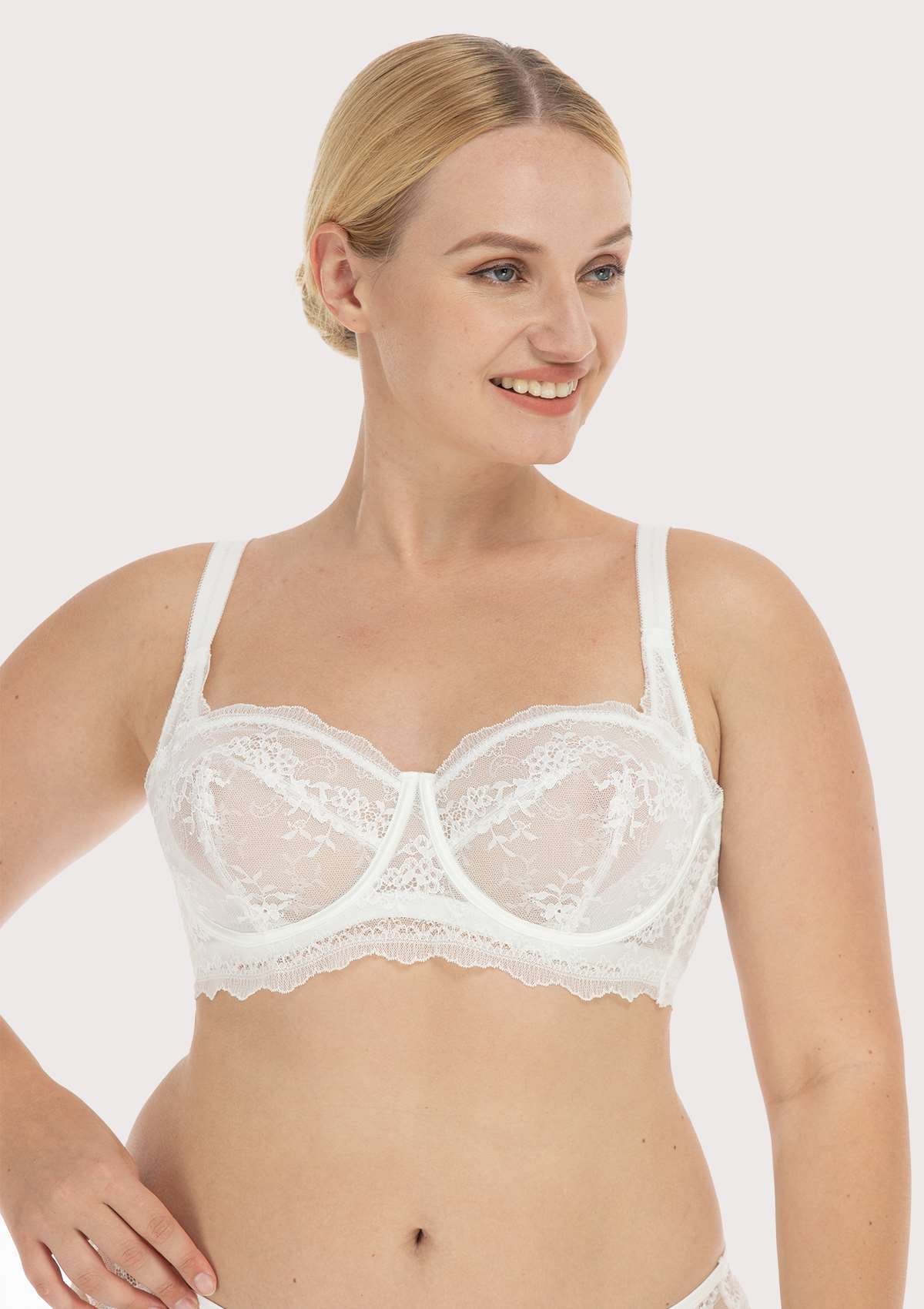 HSIA Floral Lace Unlined Bridal White Balconette Bra Set