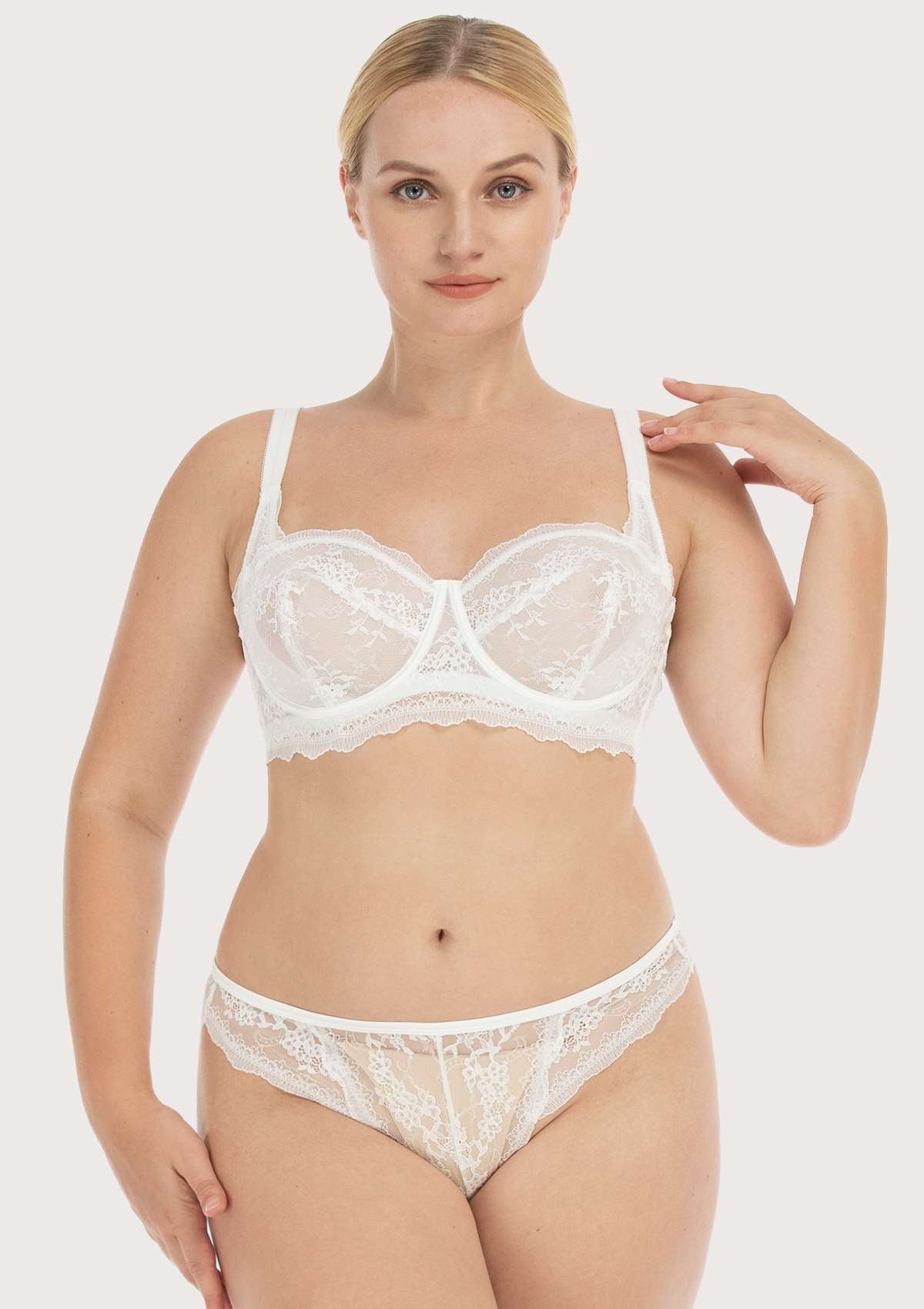 HSIA Floral Lace Unlined Bridal White Balconette Bra Set