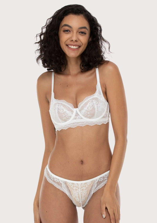 HSIA Floral Lace Unlined Bridal White Balconette Bra Set