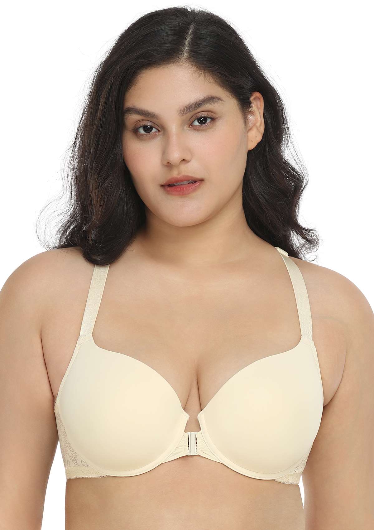 Serena Front-Close Lace-Back Racerback Underwire Bra