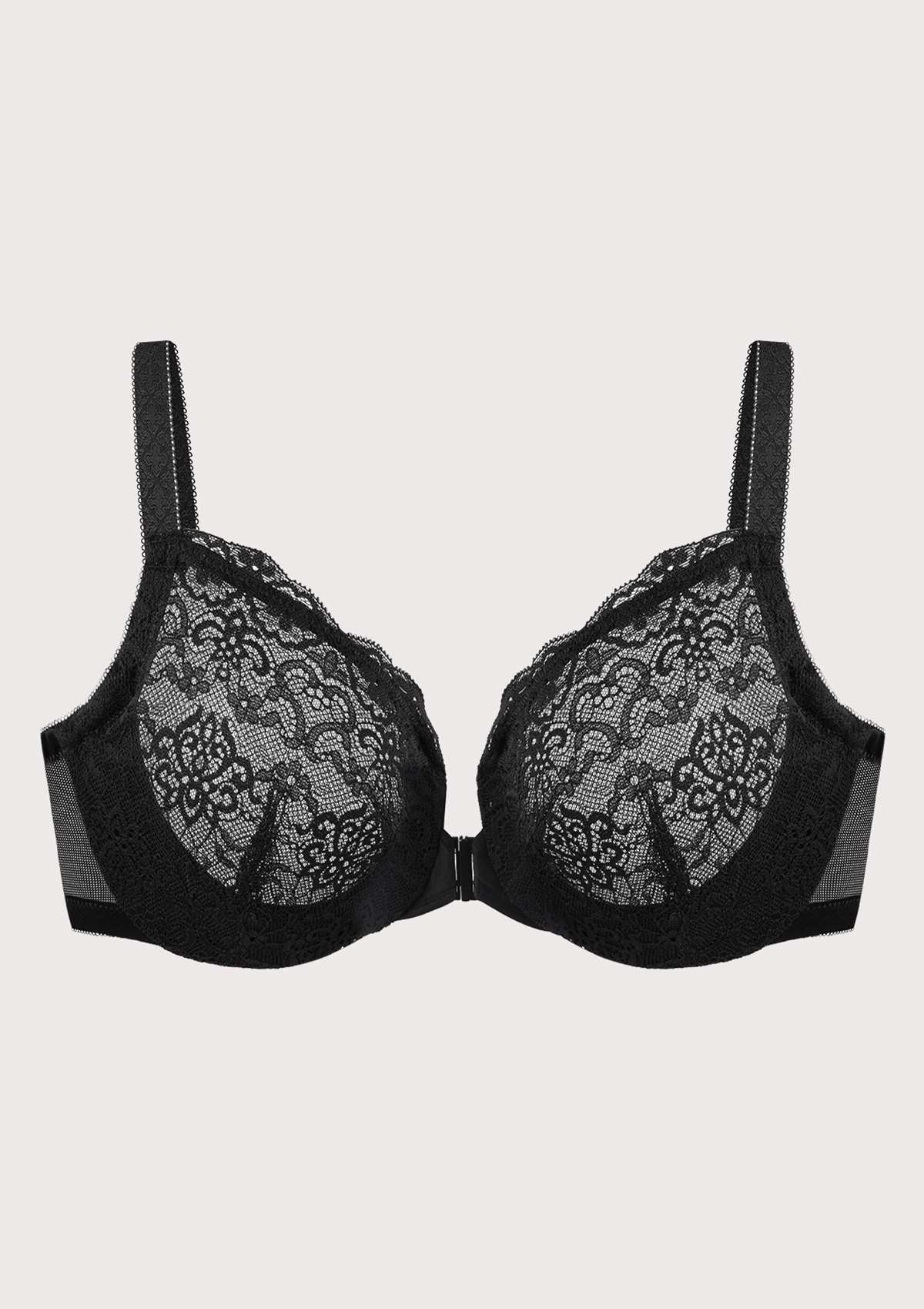 Nymphaea Front-Close Retro Floral Lace Unlined Bra