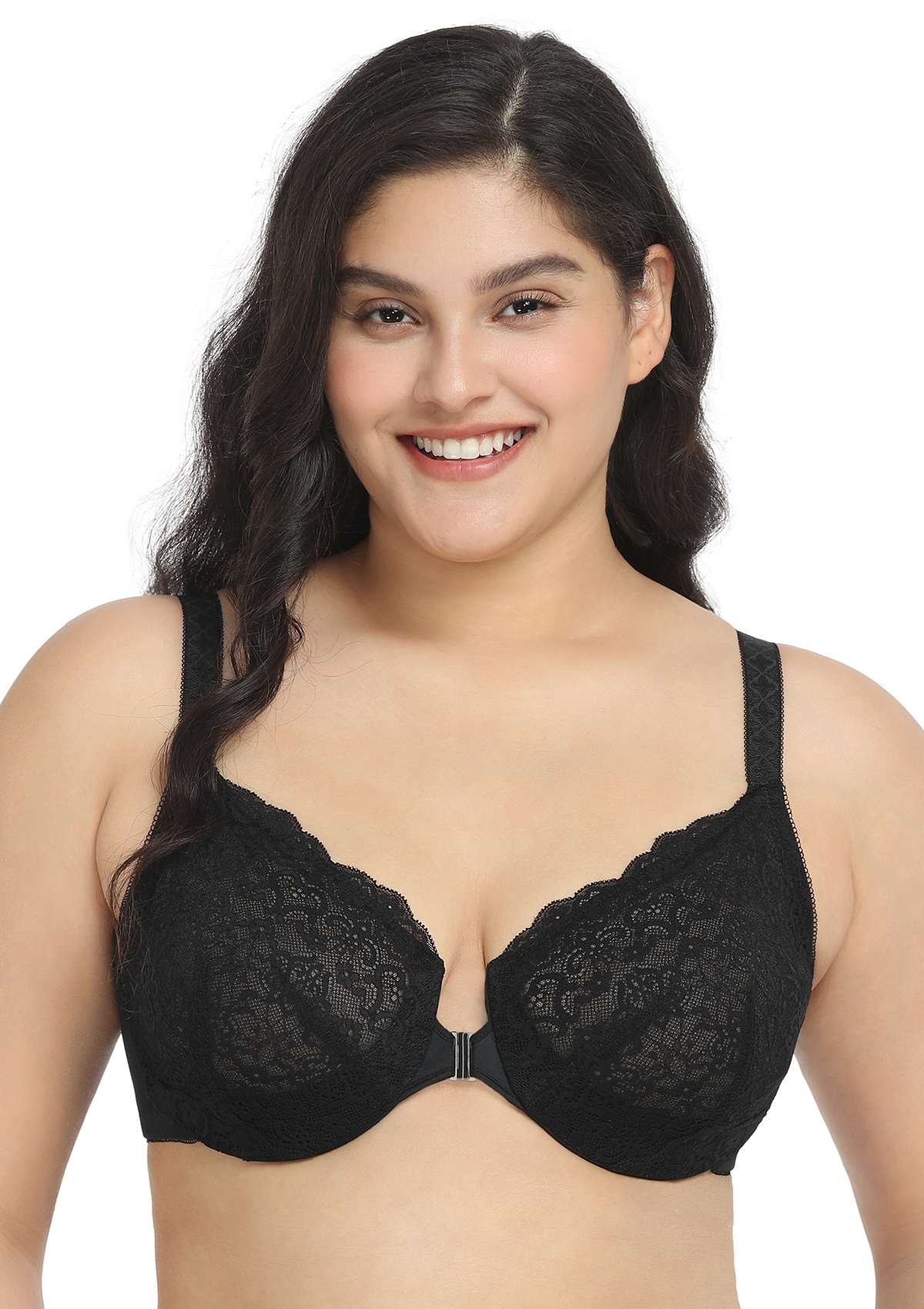 Nymphaea Front-Close Retro Floral Lace Unlined Bra