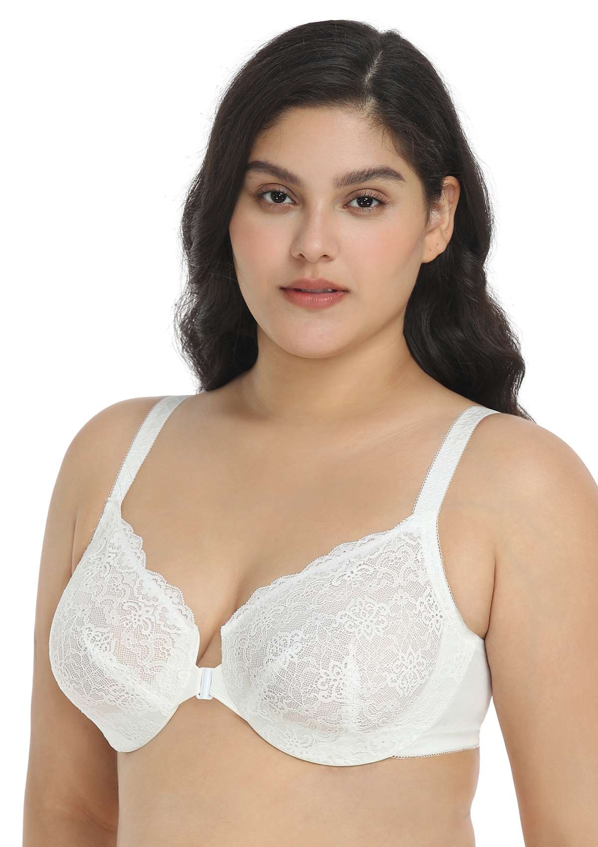 Nymphaea Front-Close Retro Floral Lace Unlined Bra