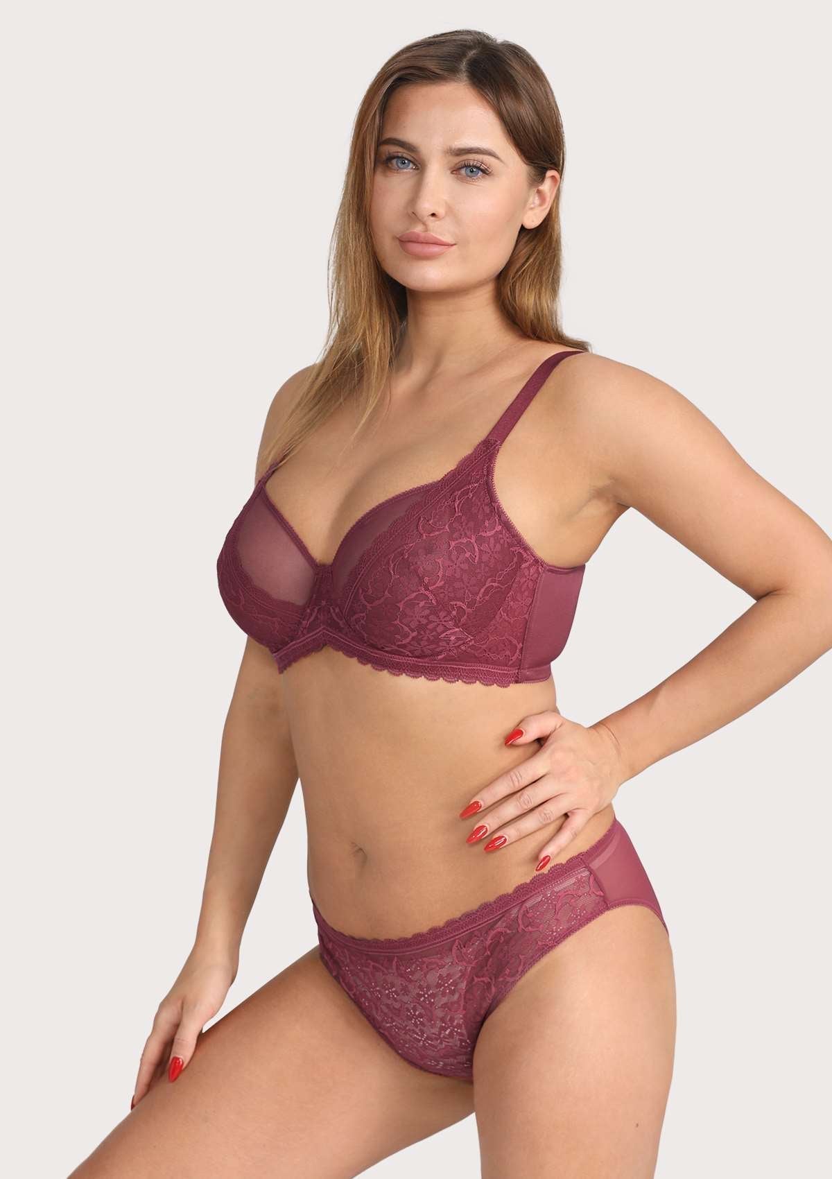 HSIA Lace Dolphin Burgundy Underwire Bra Set