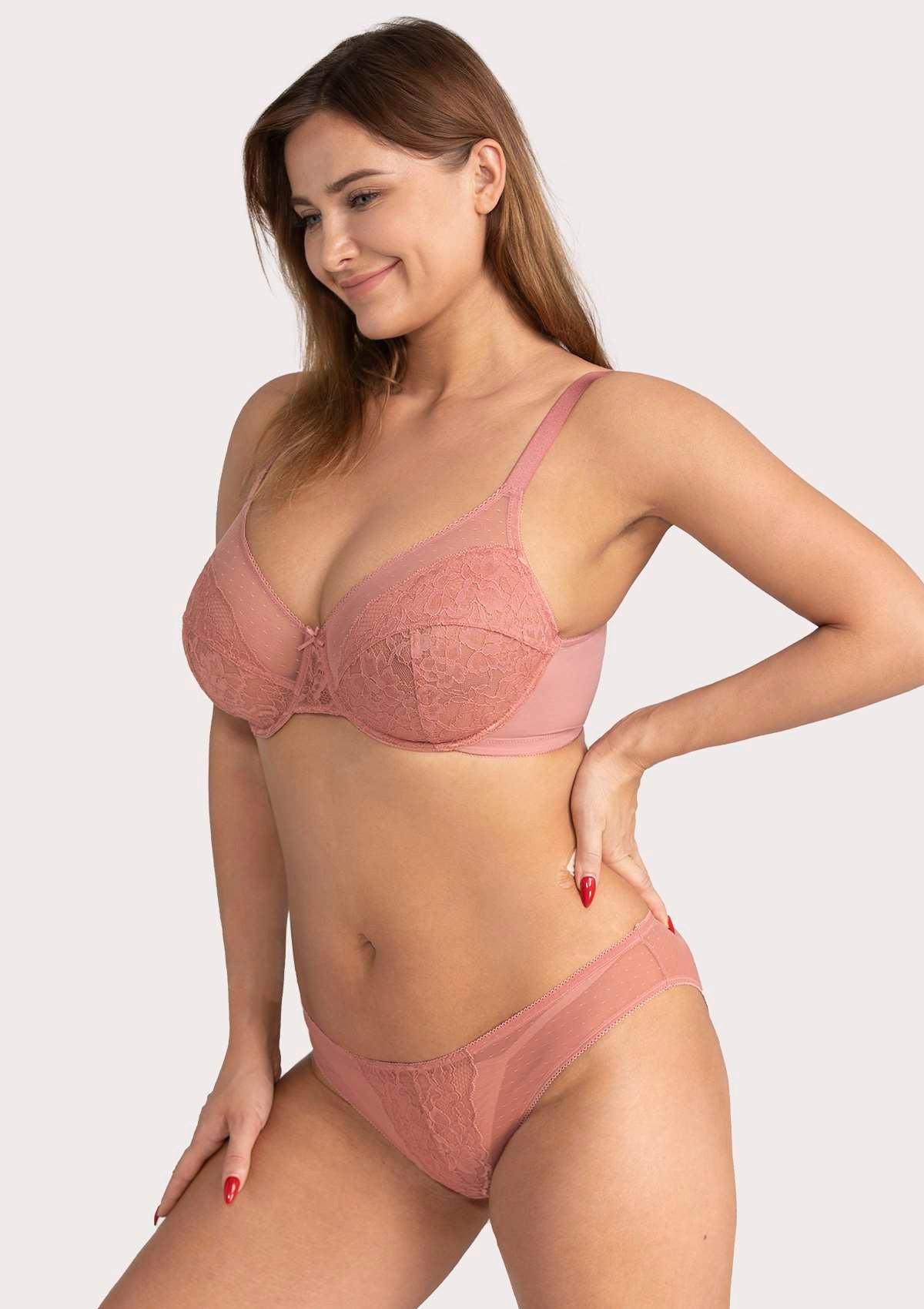 Enchante Light Coral Lace Underwire Bra Set