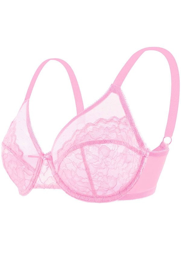 Enchante Pink Lace Unlined Underwire Bra Set