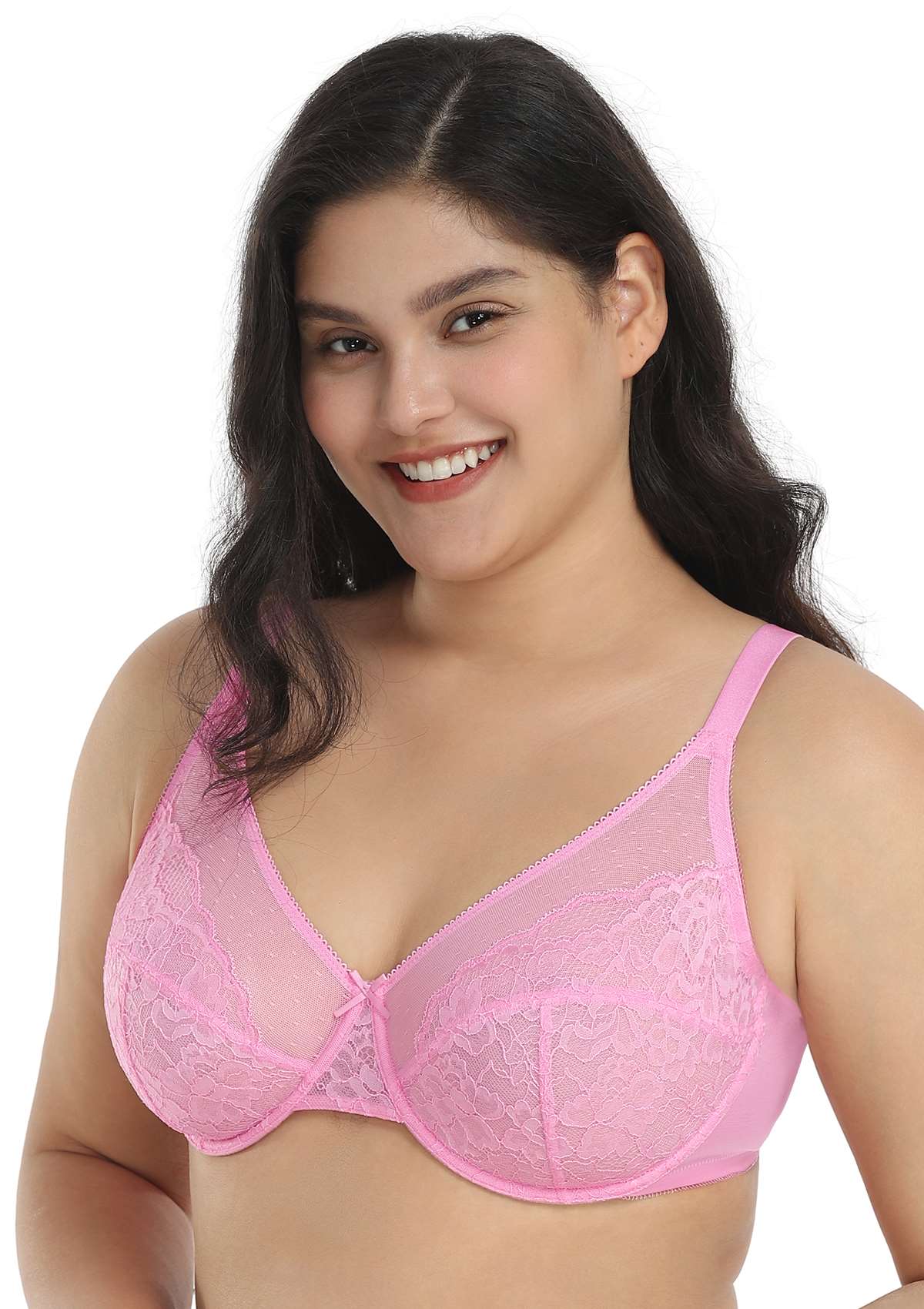 Enchante Pink Lace Unlined Underwire Bra Set