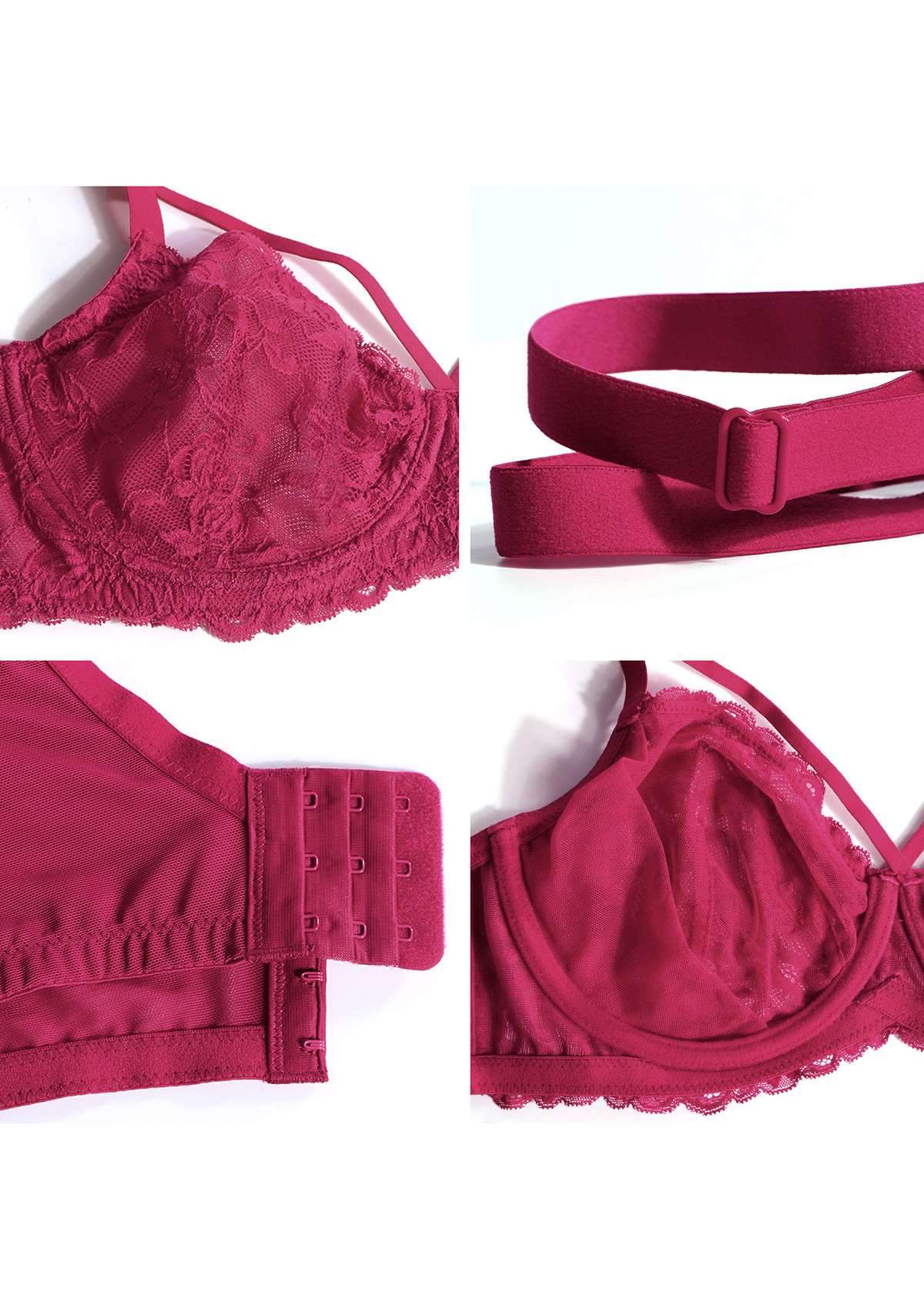 Pretty In Petals Red Unlined Strappy Lace Bra