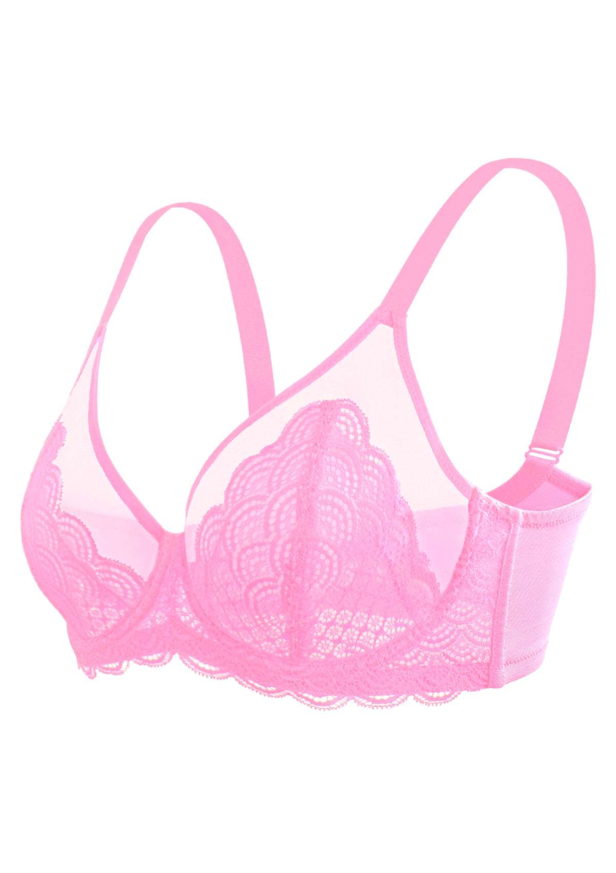 Mermaid Scales Lace Pink Unlined Bra