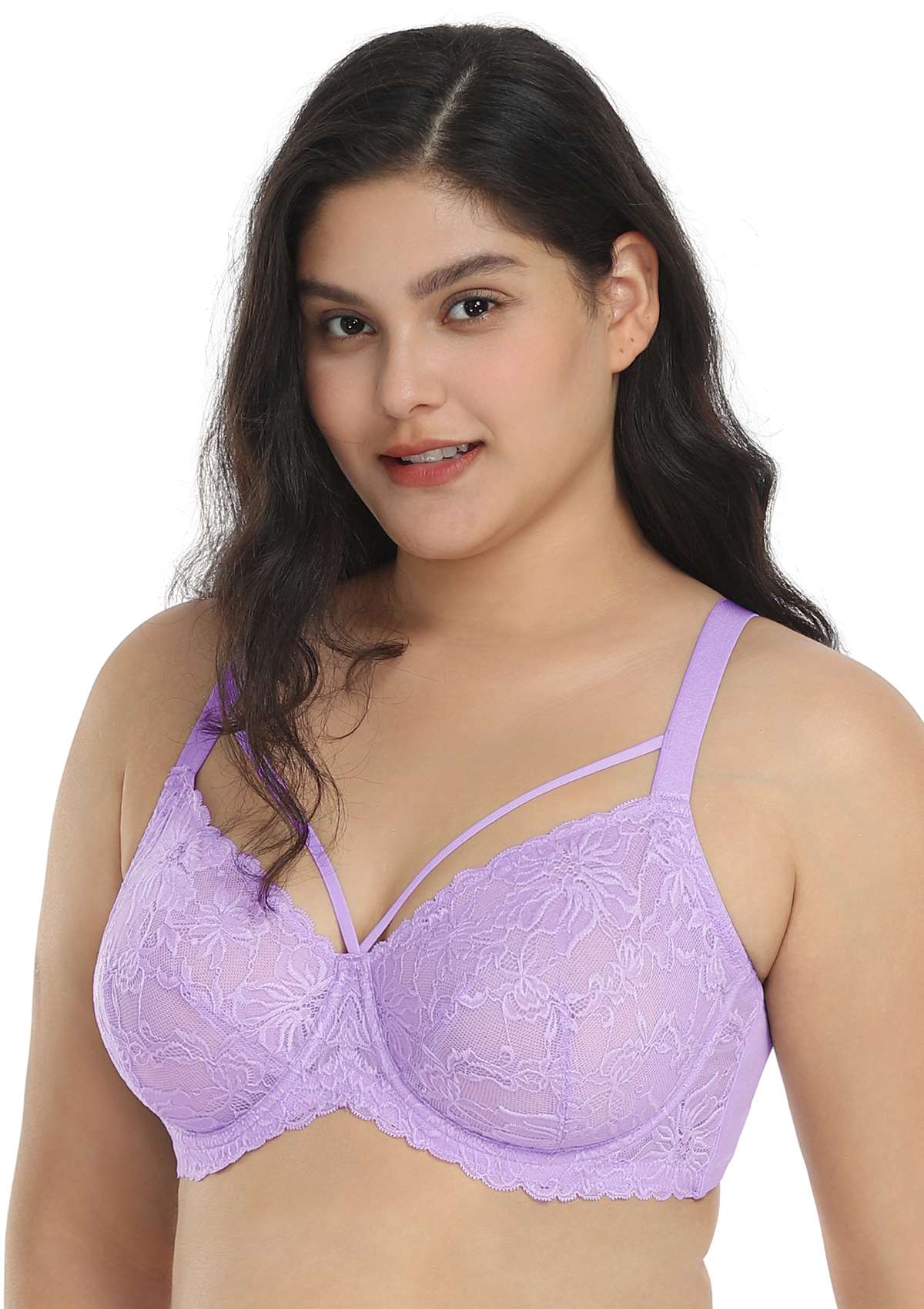 Pretty In Petals Purple Unlined Strappy Lace Underwire Bra