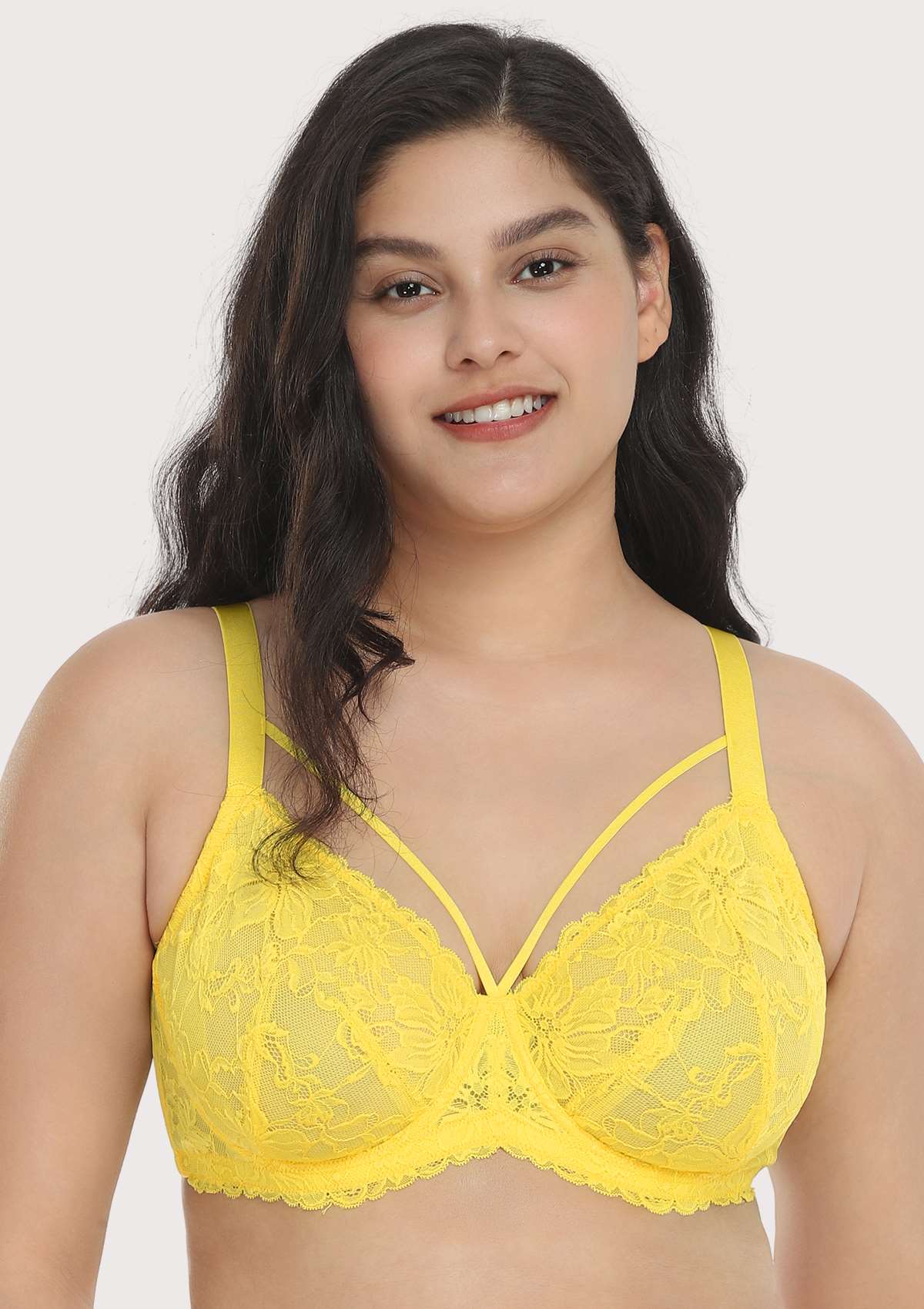 Pretty In Petals Bright Yellow Unlined Strappy Lace Bra